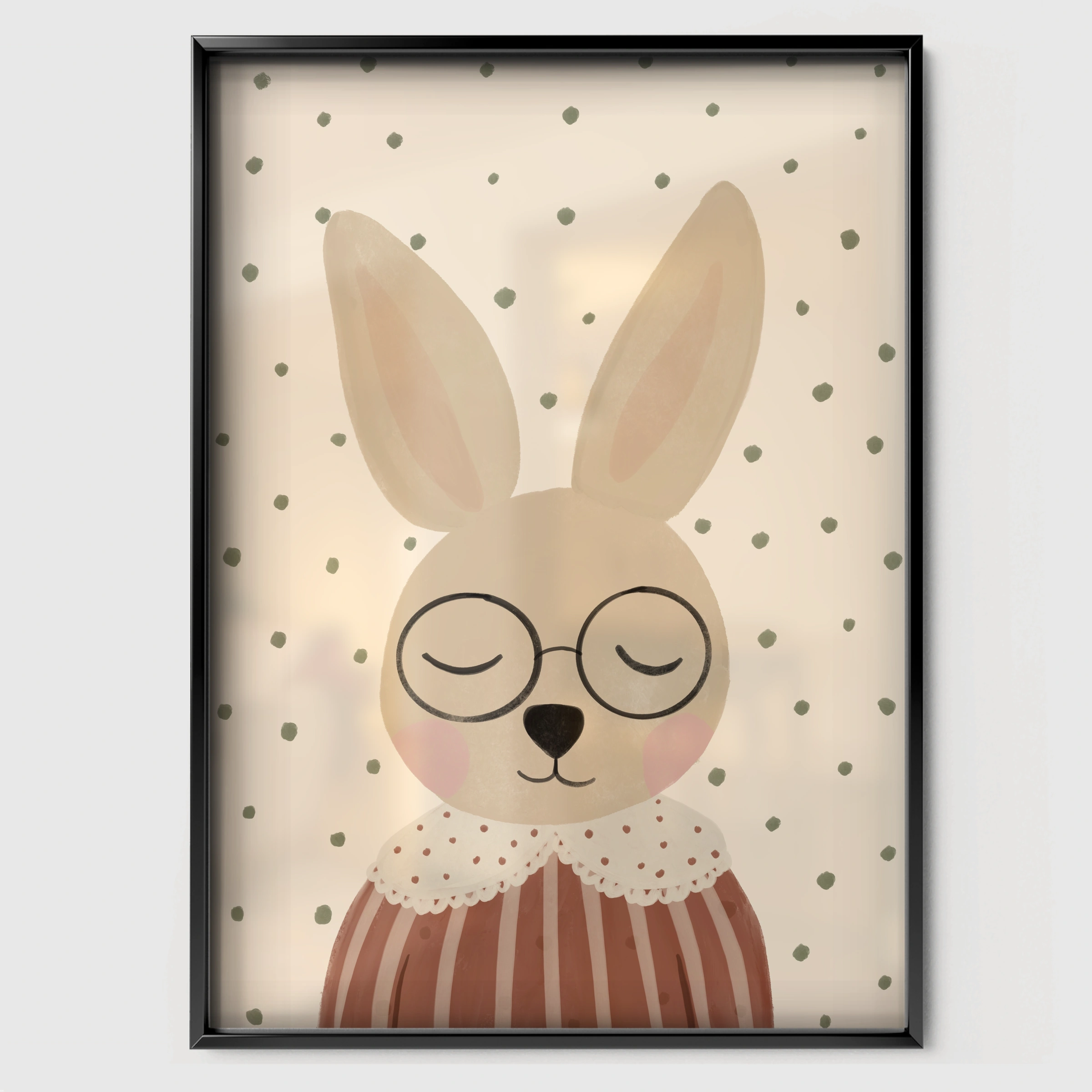 Dreaming Bunny Nursery Print - black framed nursery wall art print