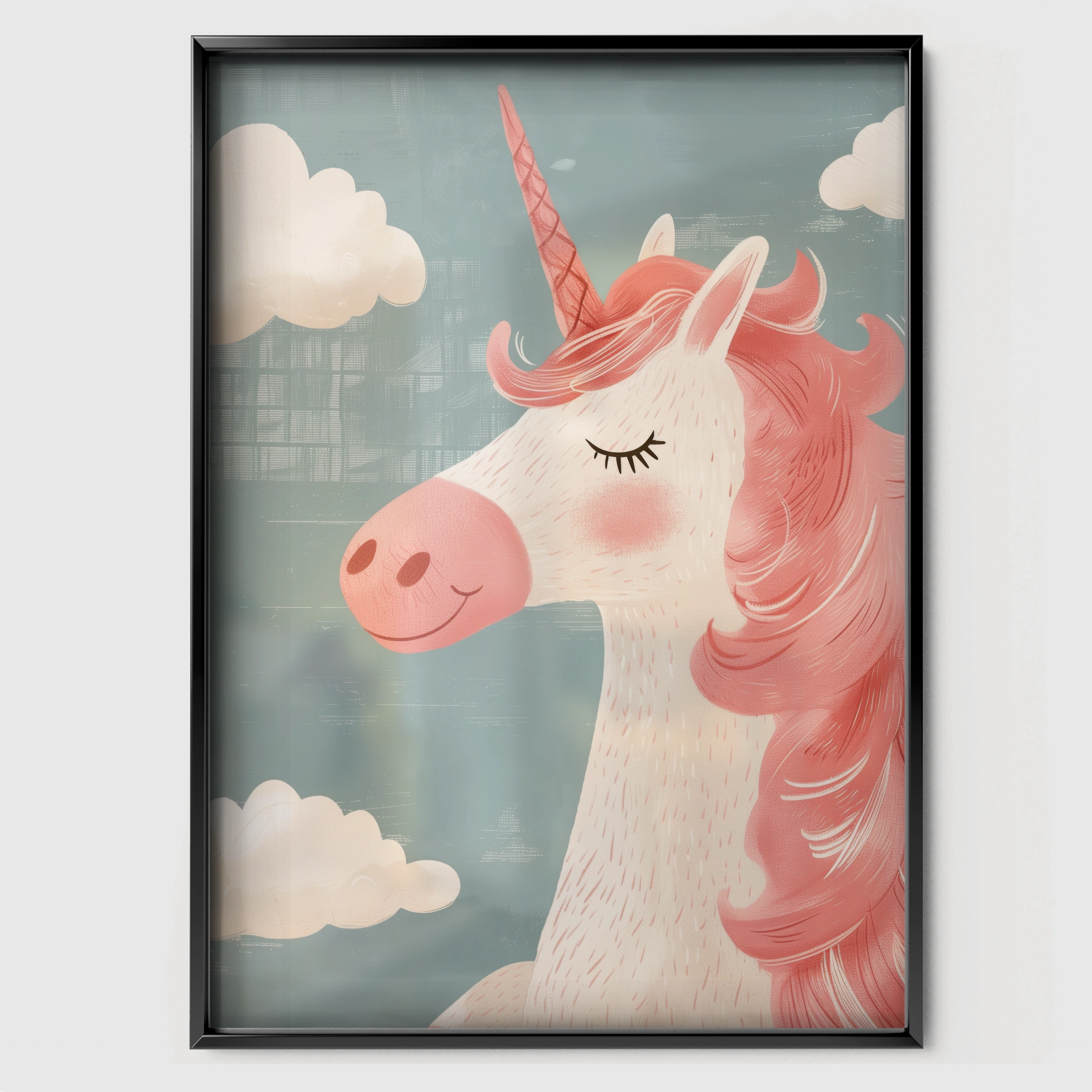Dreamy Unicorn Nursery Print - black framed nursery wall art print