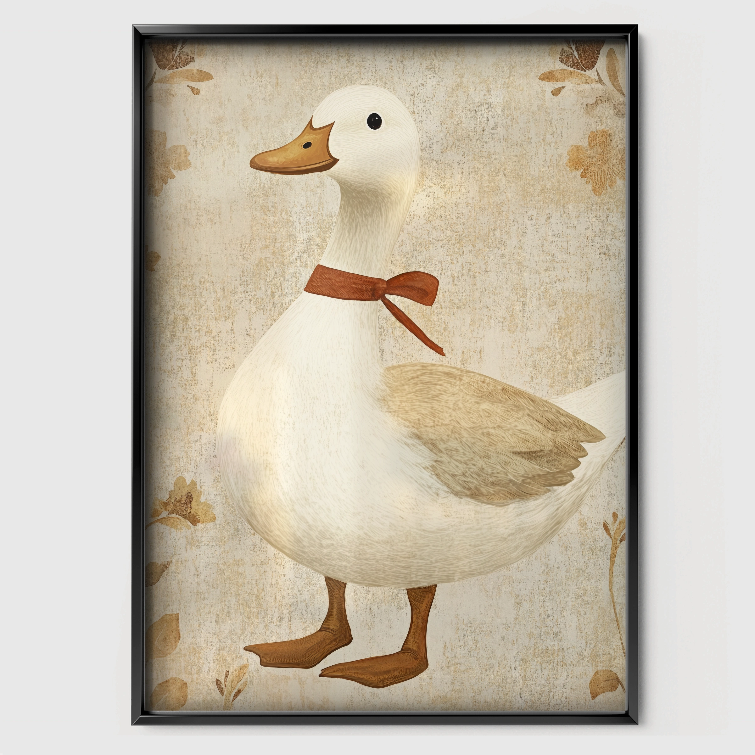 Duck with a Bow Nursery Print - black framed nursery wall art print