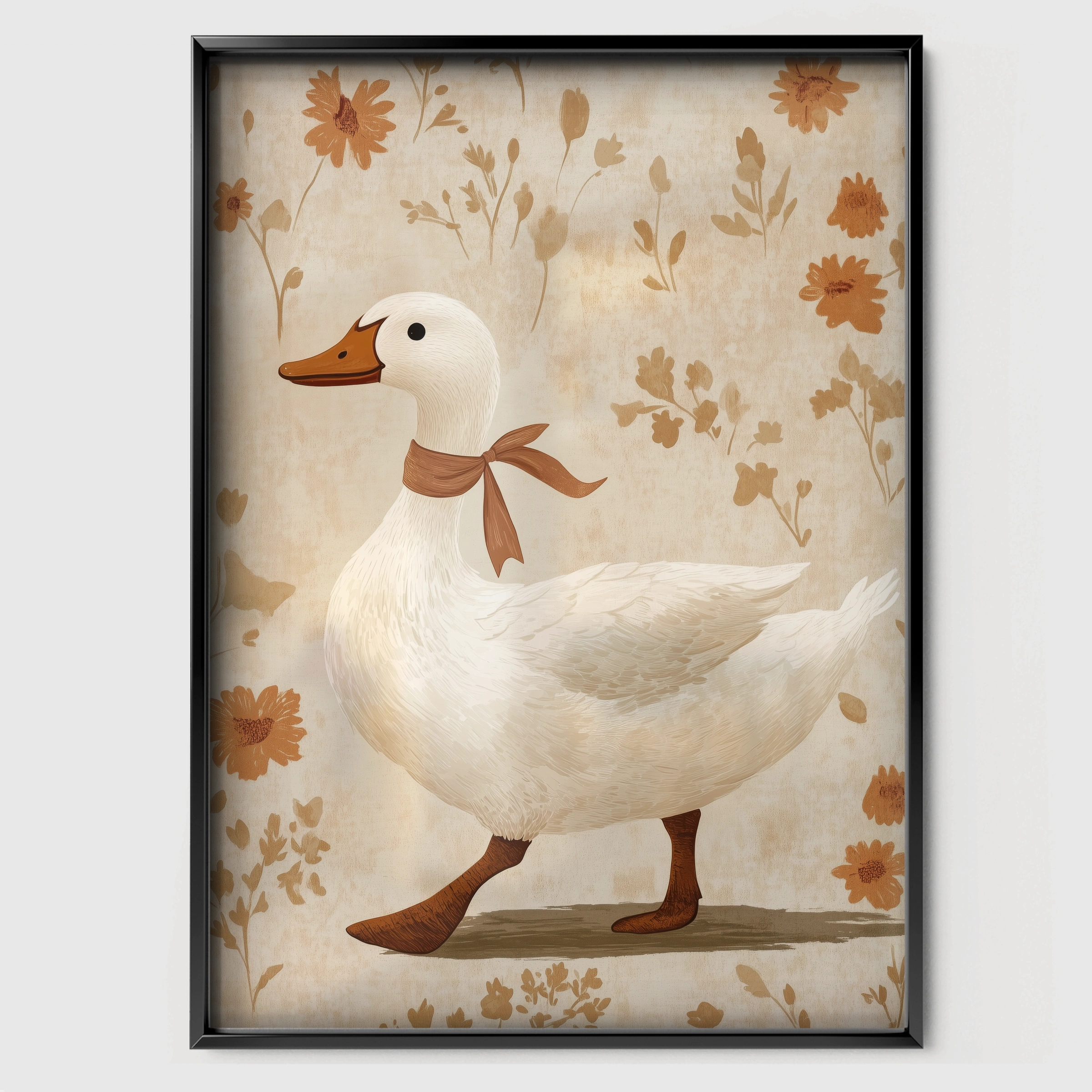 Duck with a Scarf Nursery Print - black framed nursery wall art print
