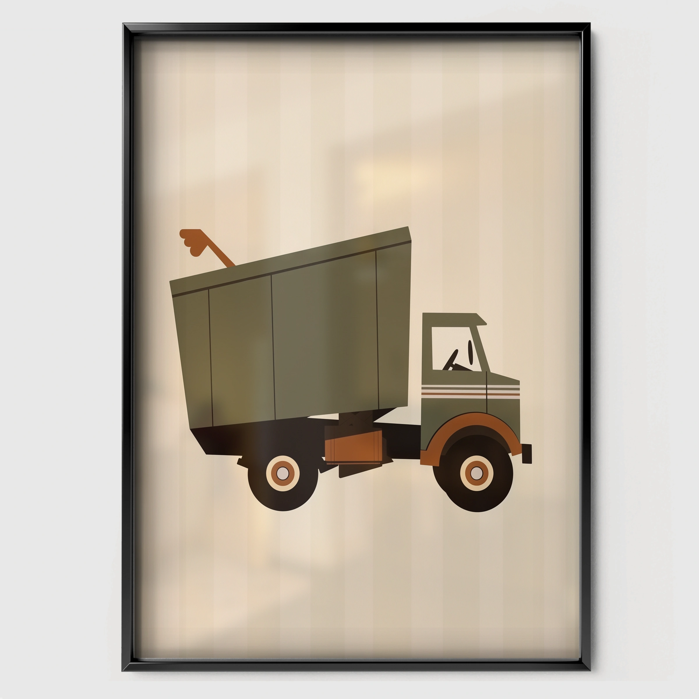 Dump Truck Nursery Print - black framed nursery wall art print