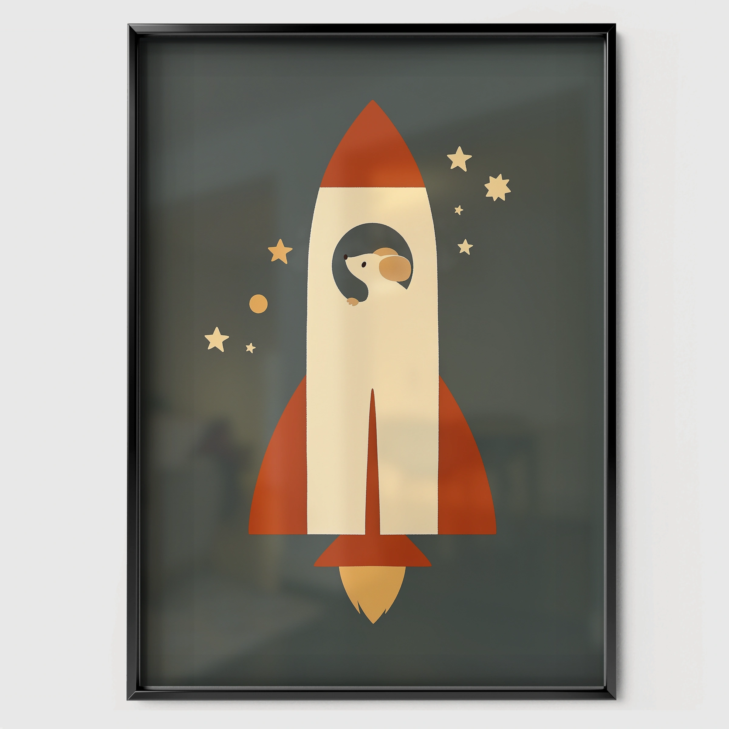 Eagle in a Rocket Nursery Print - black framed nursery wall art print
