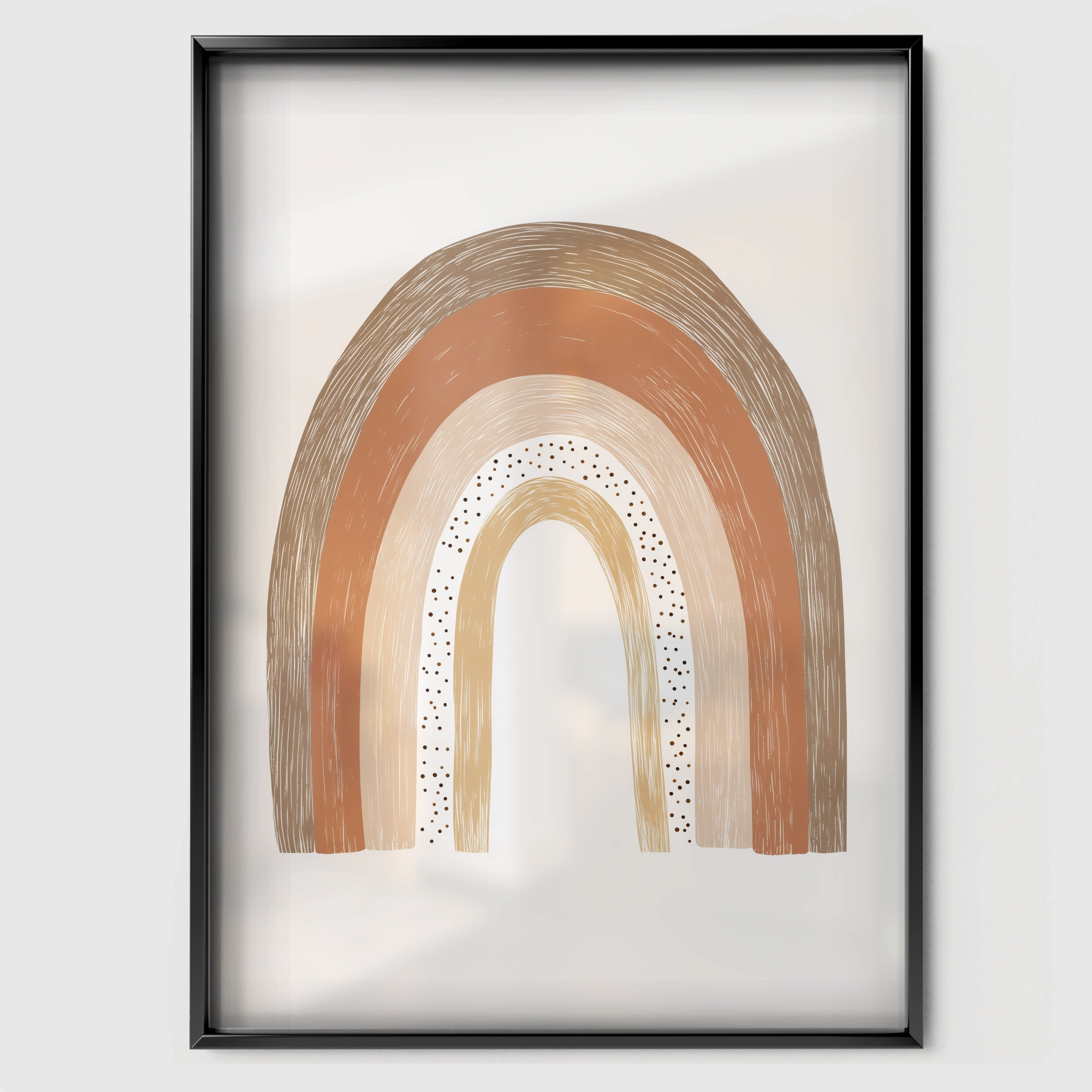 Earthy Rainbow Nursery Print - black framed nursery wall art print