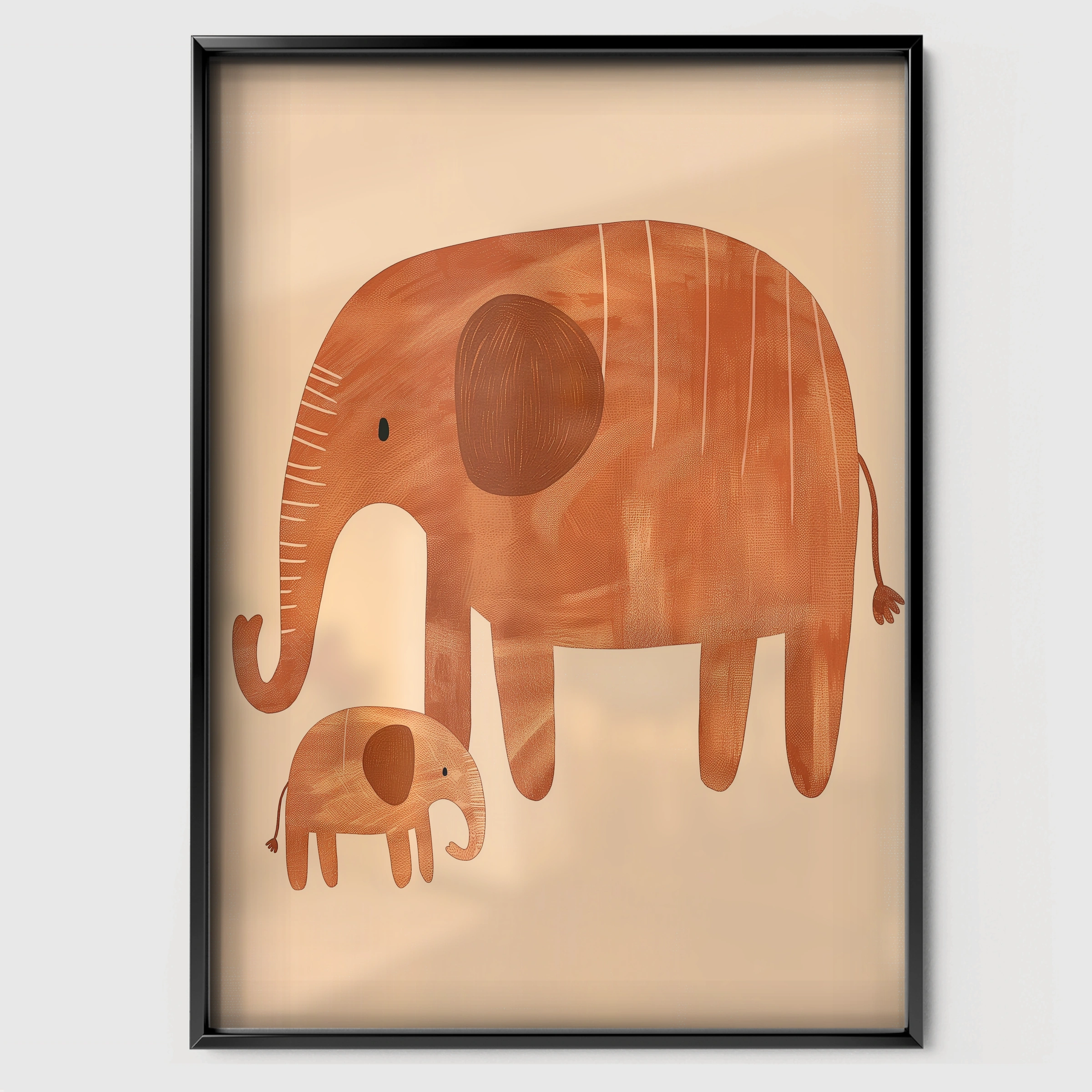 Elephant and Baby Nursery Print - black framed nursery wall art print