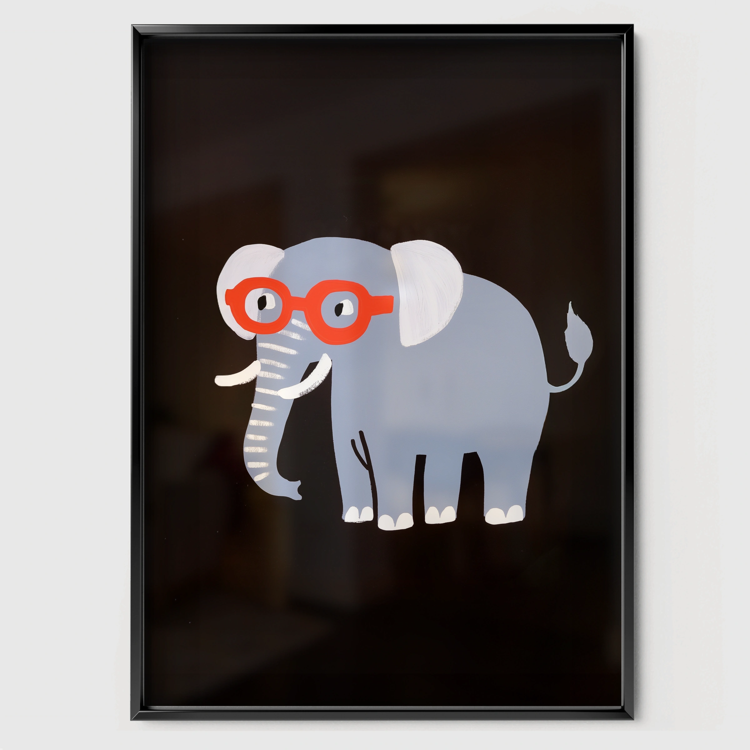 Elephant in Glasses Nursery Print - black framed nursery wall art print