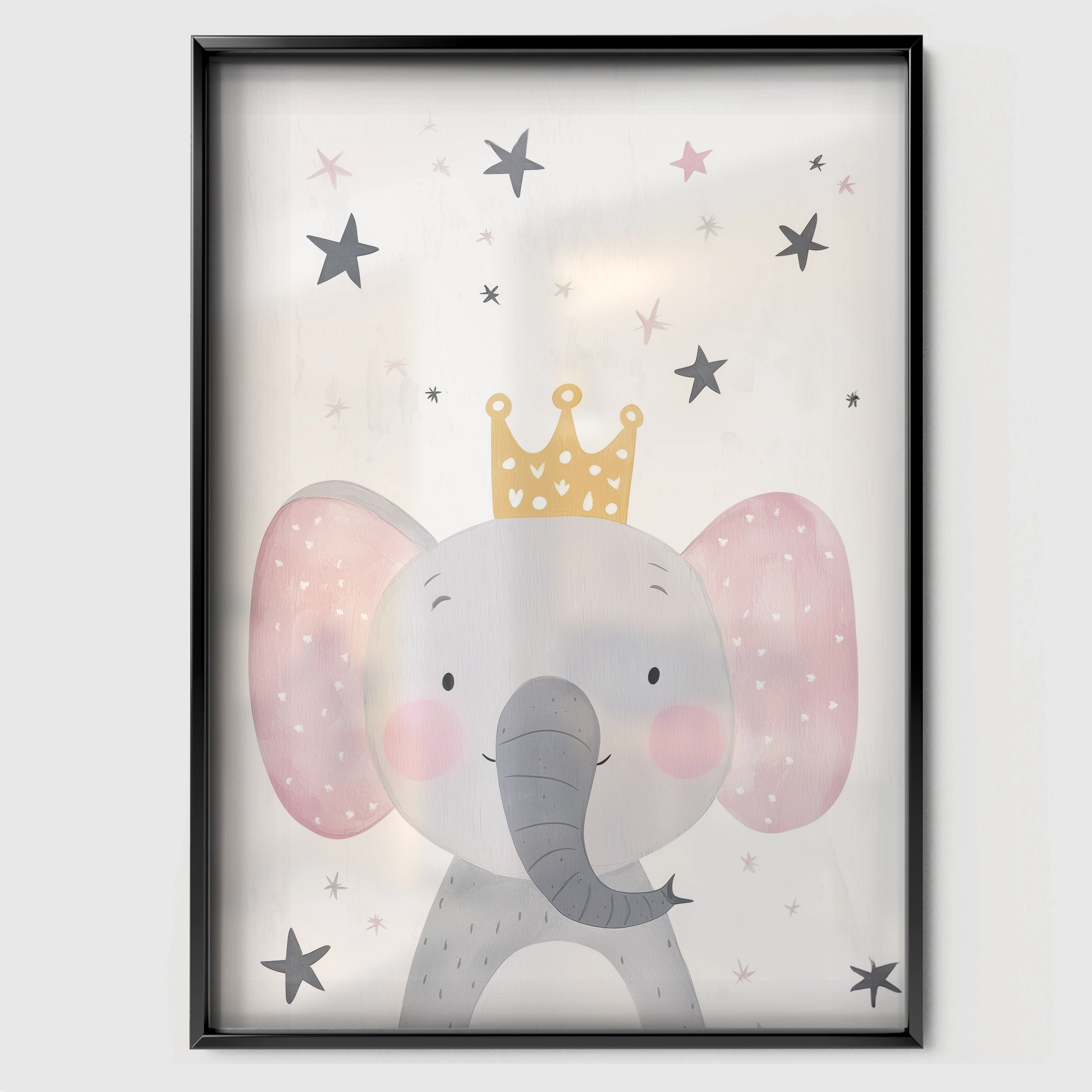 Elephant Princess Nursery Print - black framed nursery wall art print