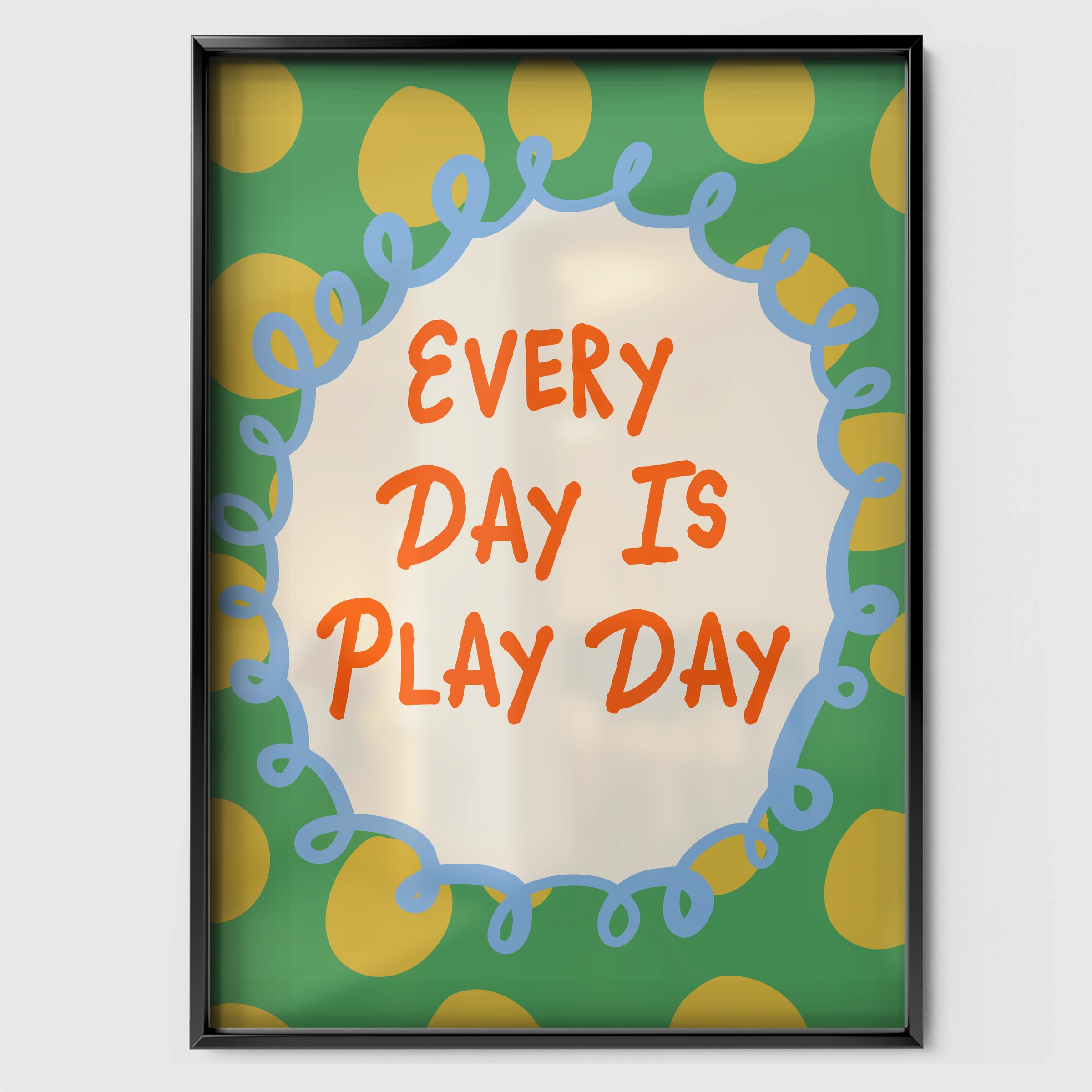 Every Day Is Play Day Nursery Print - black framed nursery wall art print