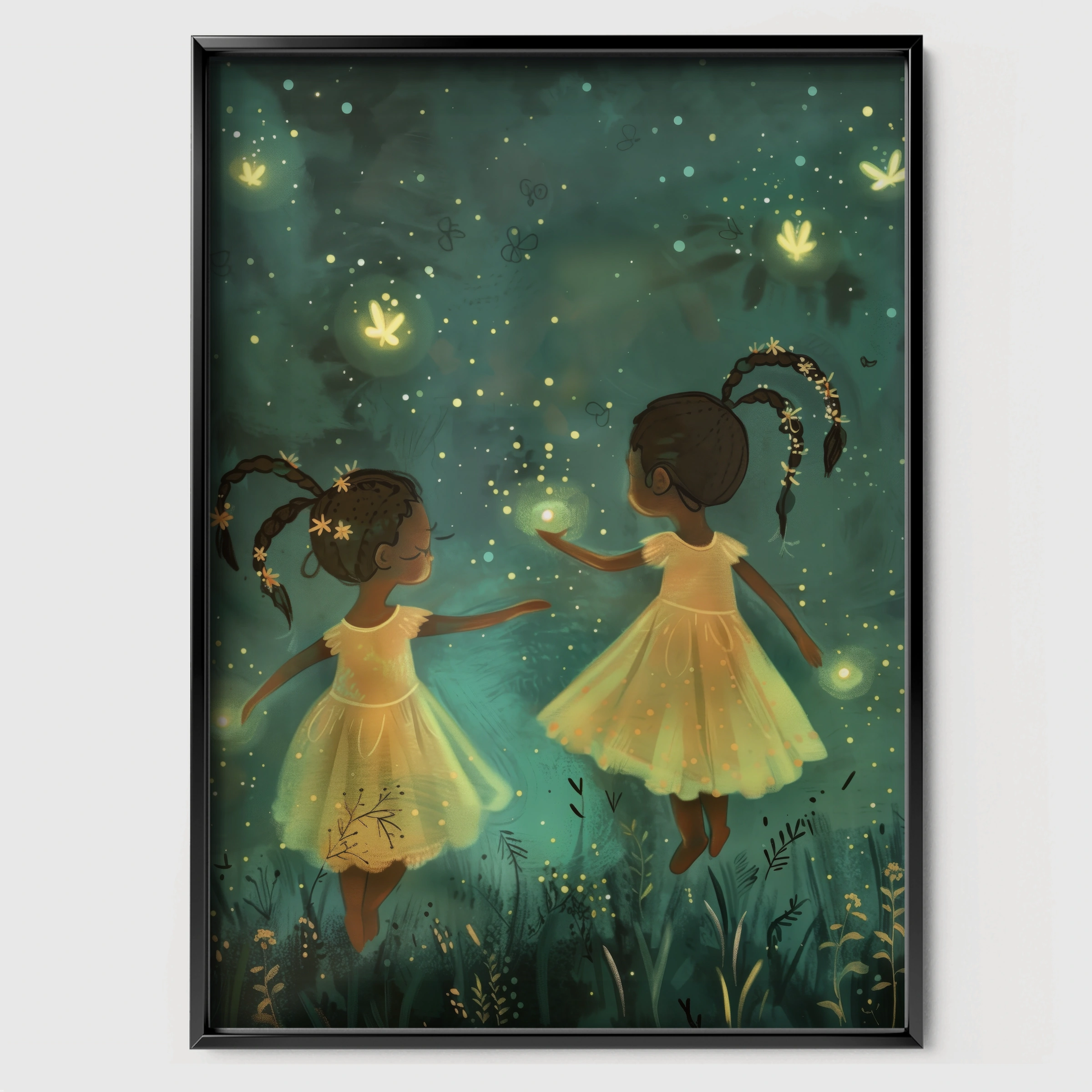 Fairies Dancing Nursery Print - black framed nursery wall art print