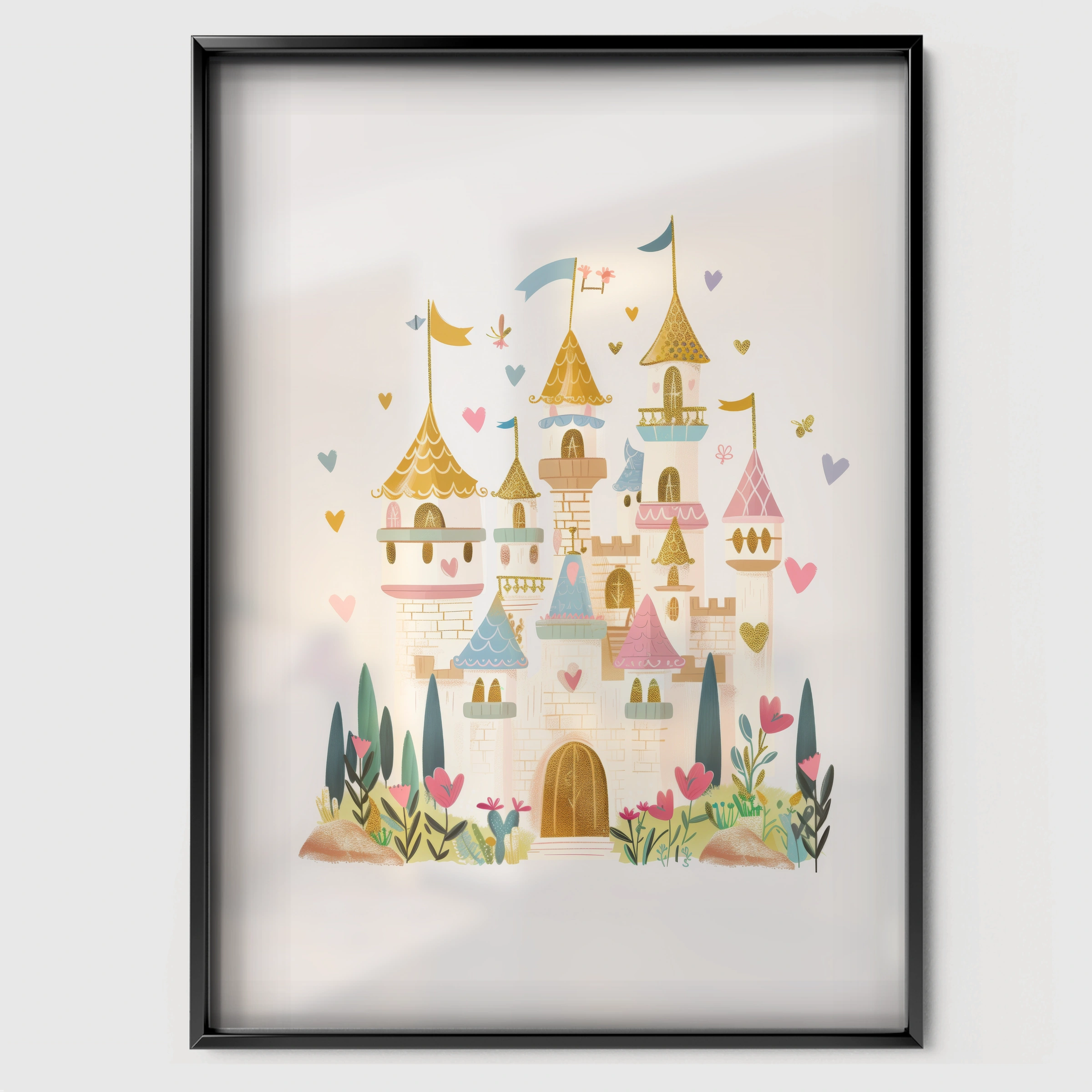 Fairytale Castle Nursery Print - black framed nursery wall art print