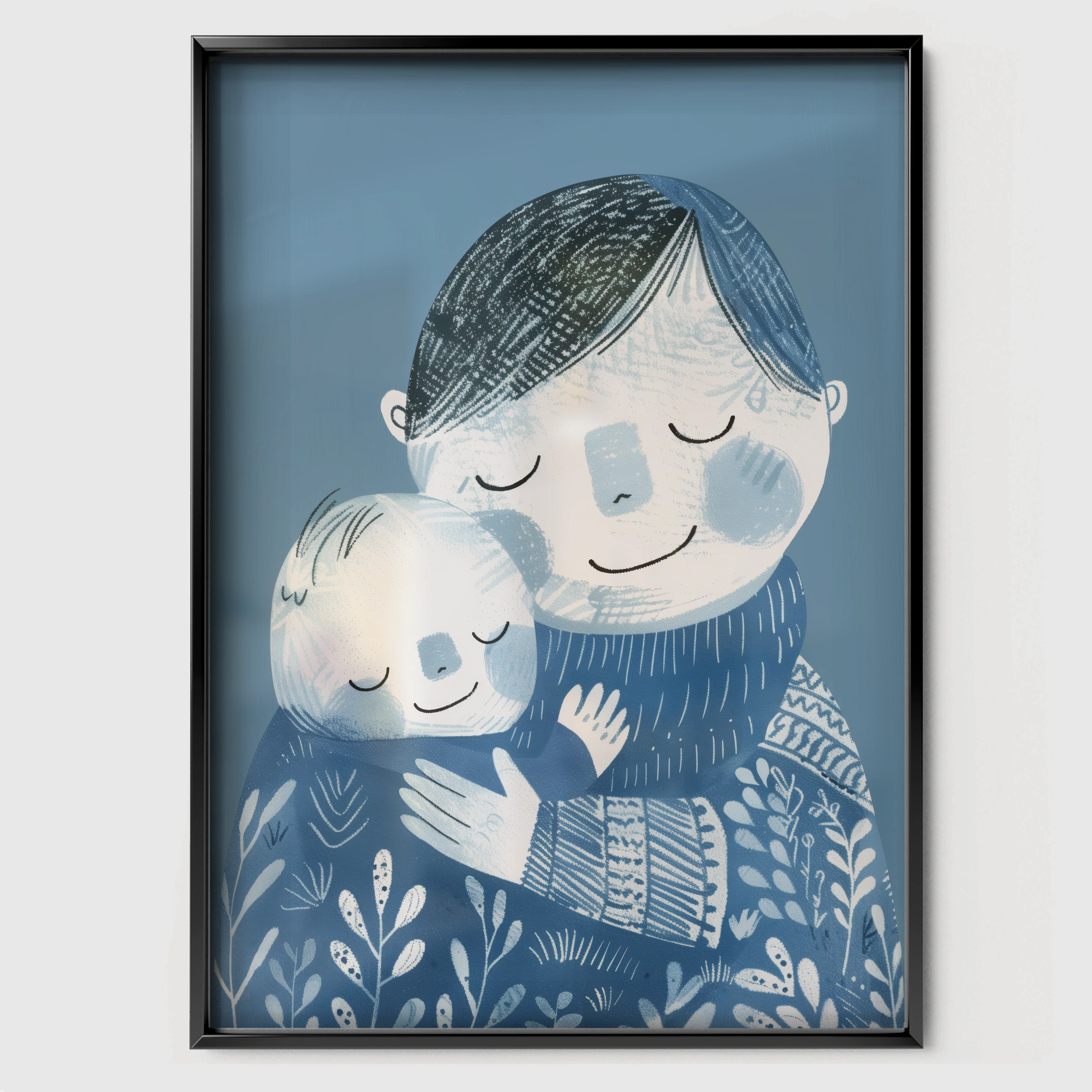 Father and Son Hug Nursery Print - black framed nursery wall art print
