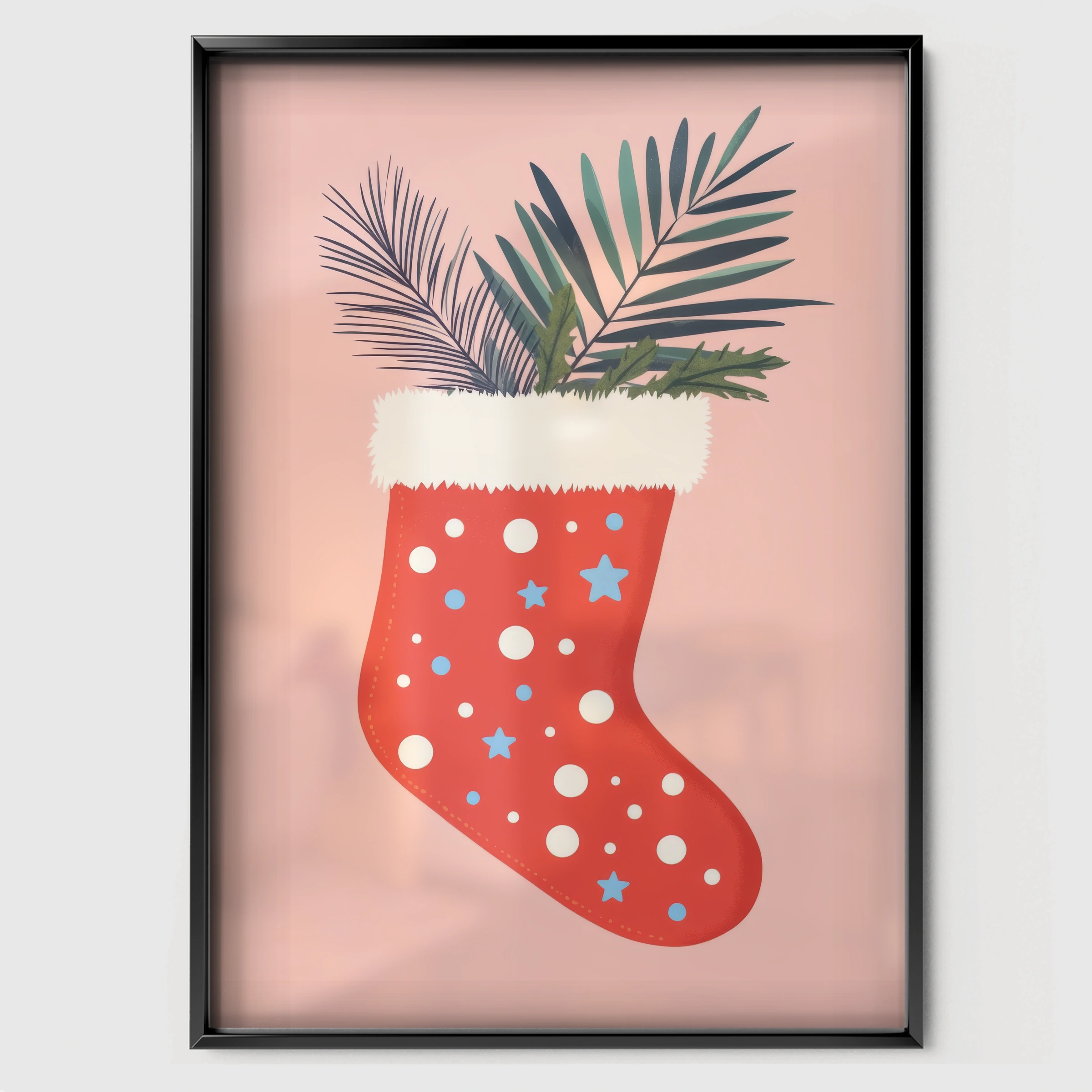 Festive Stocking Christmas Print - black framed nursery wall art print