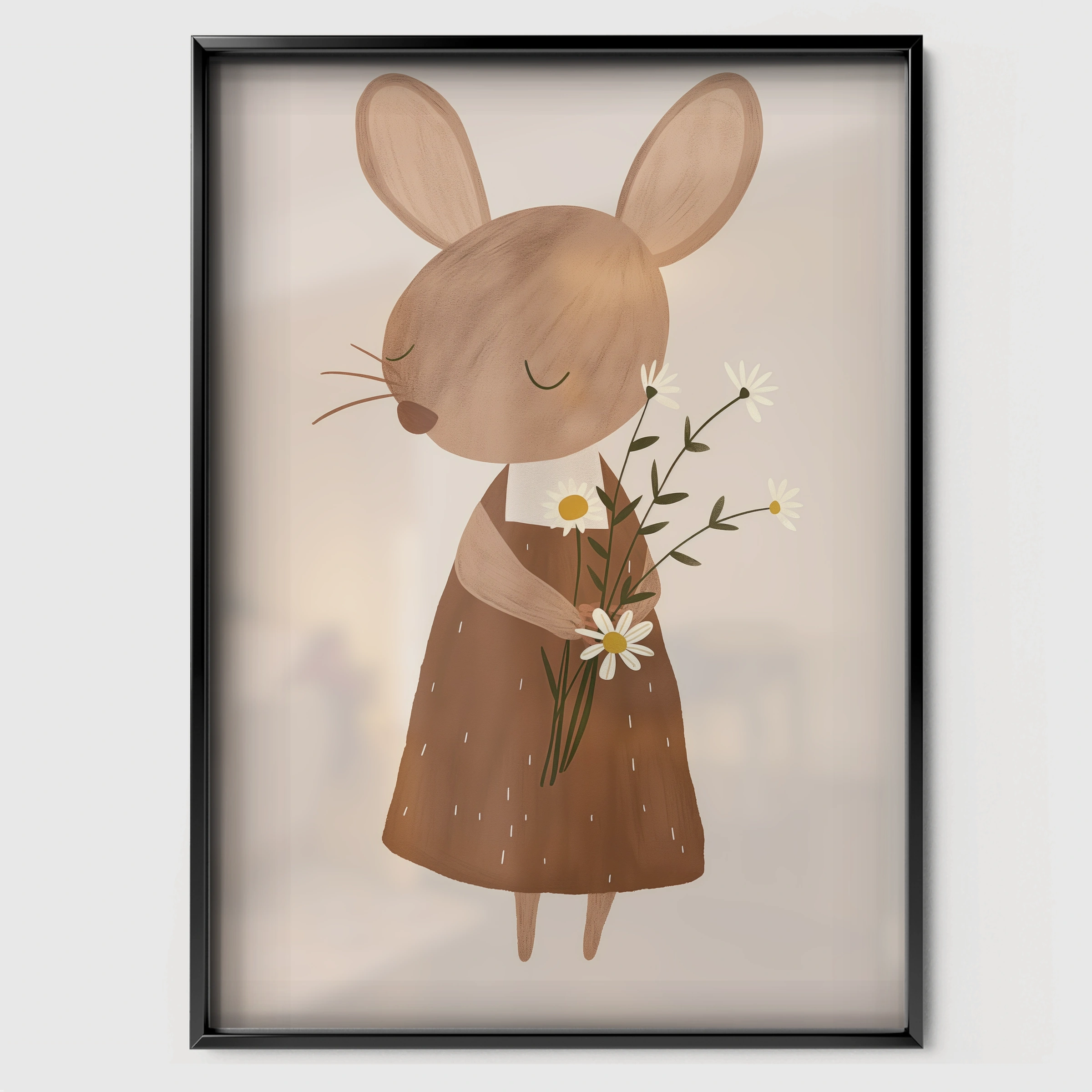 Field Mouse Nursery Print - black framed nursery wall art print