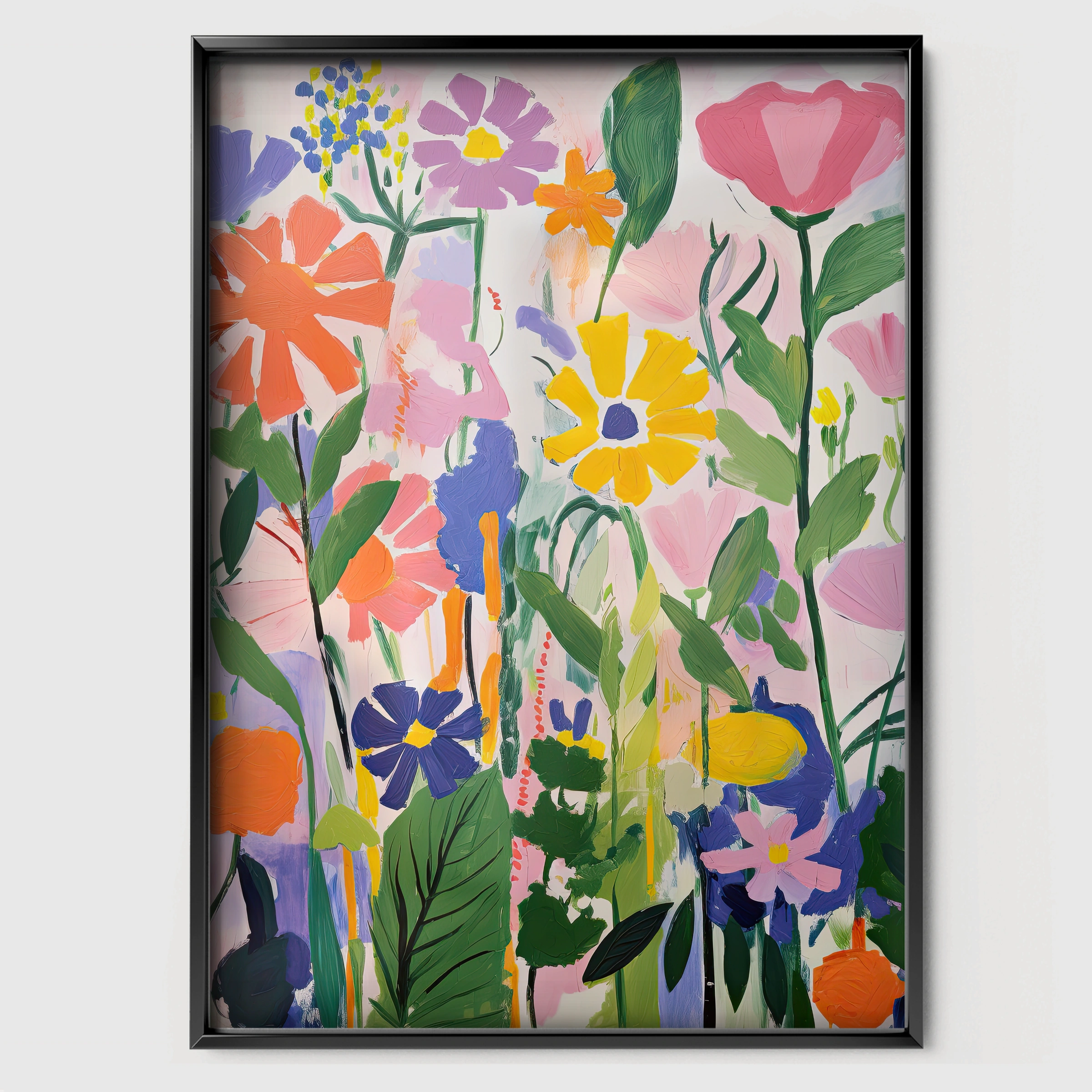 Field of Flowers Nursery Print - black framed nursery wall art print