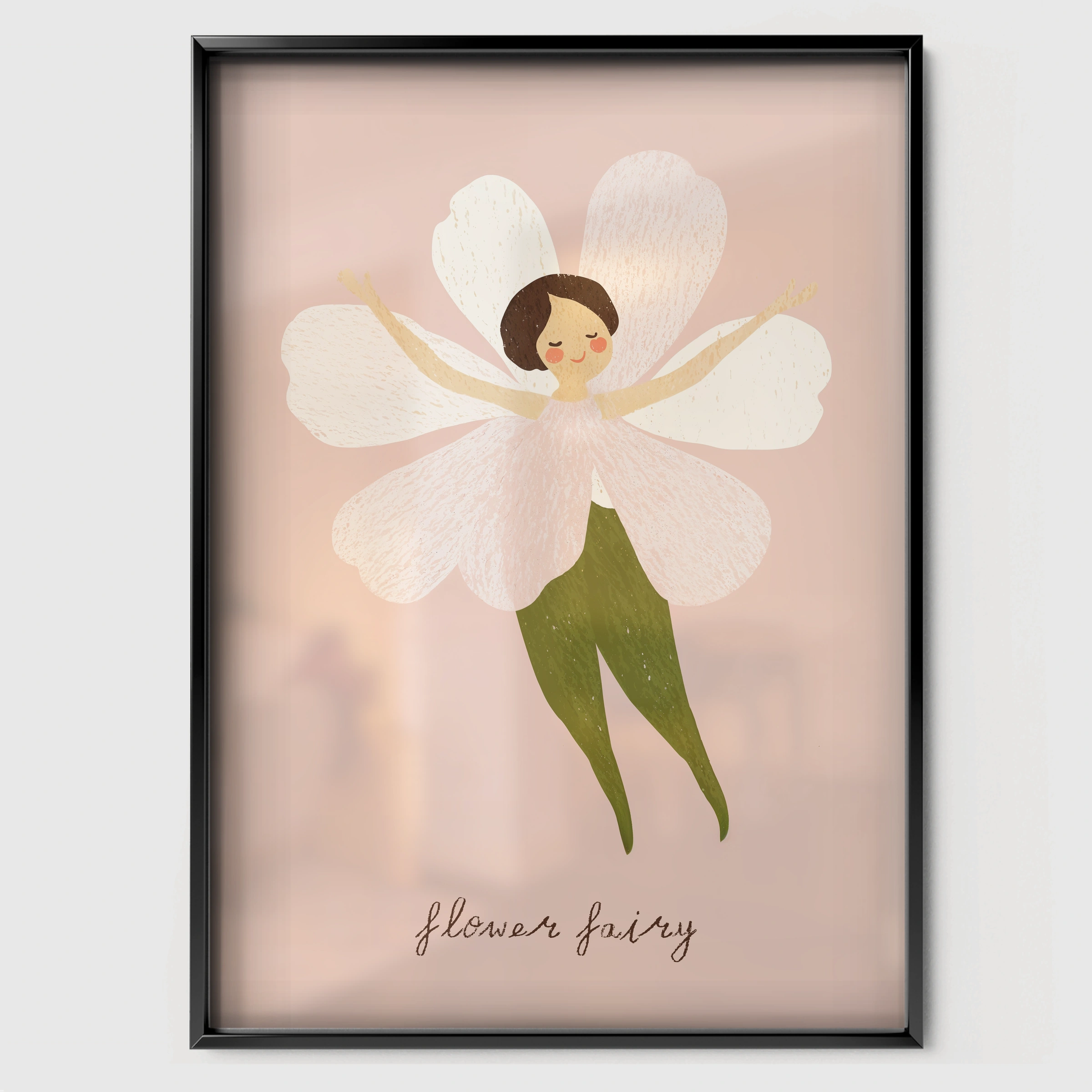Flower Fairy Nursery Print - black framed nursery wall art print