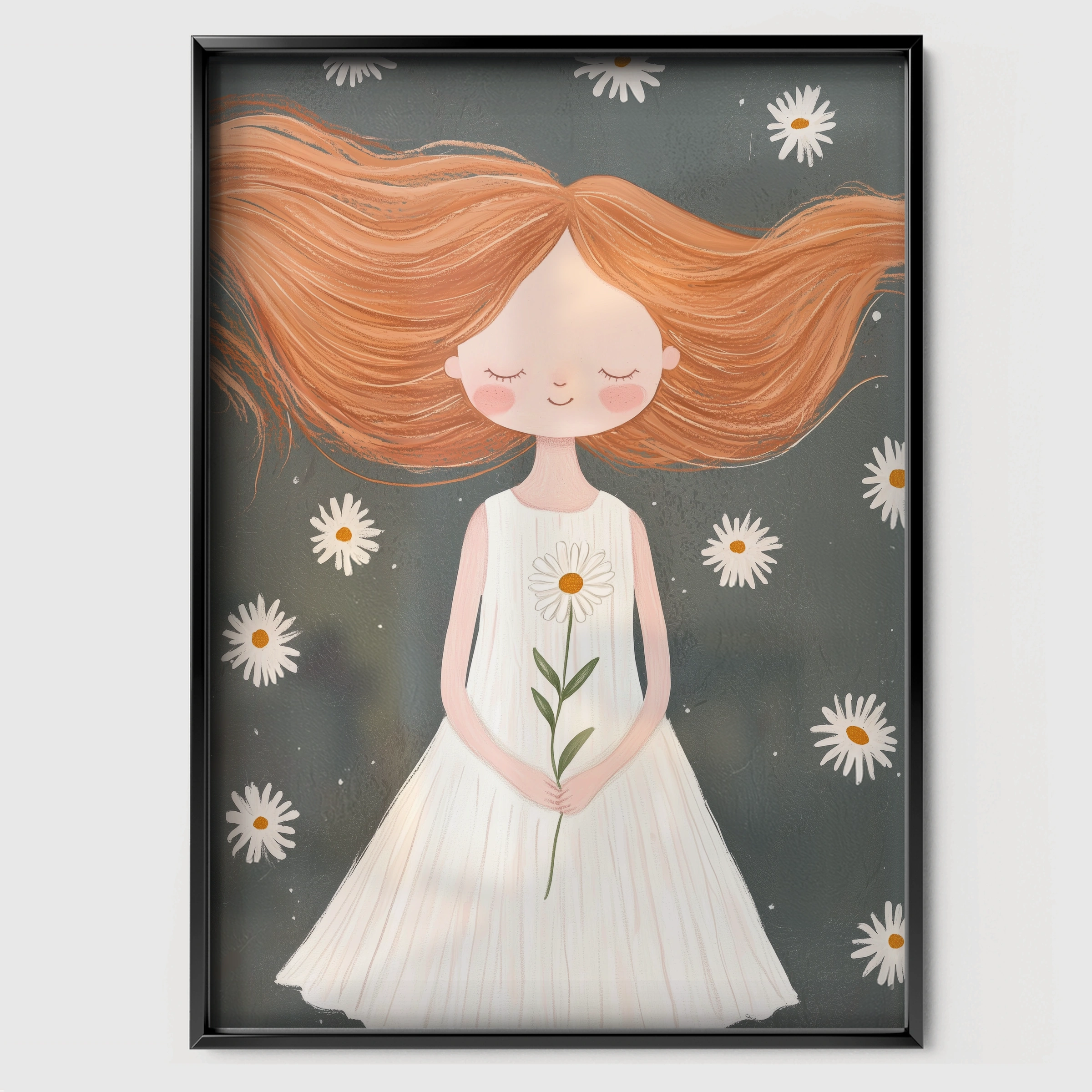 Flower Girl Nursery Print - black framed nursery wall art print