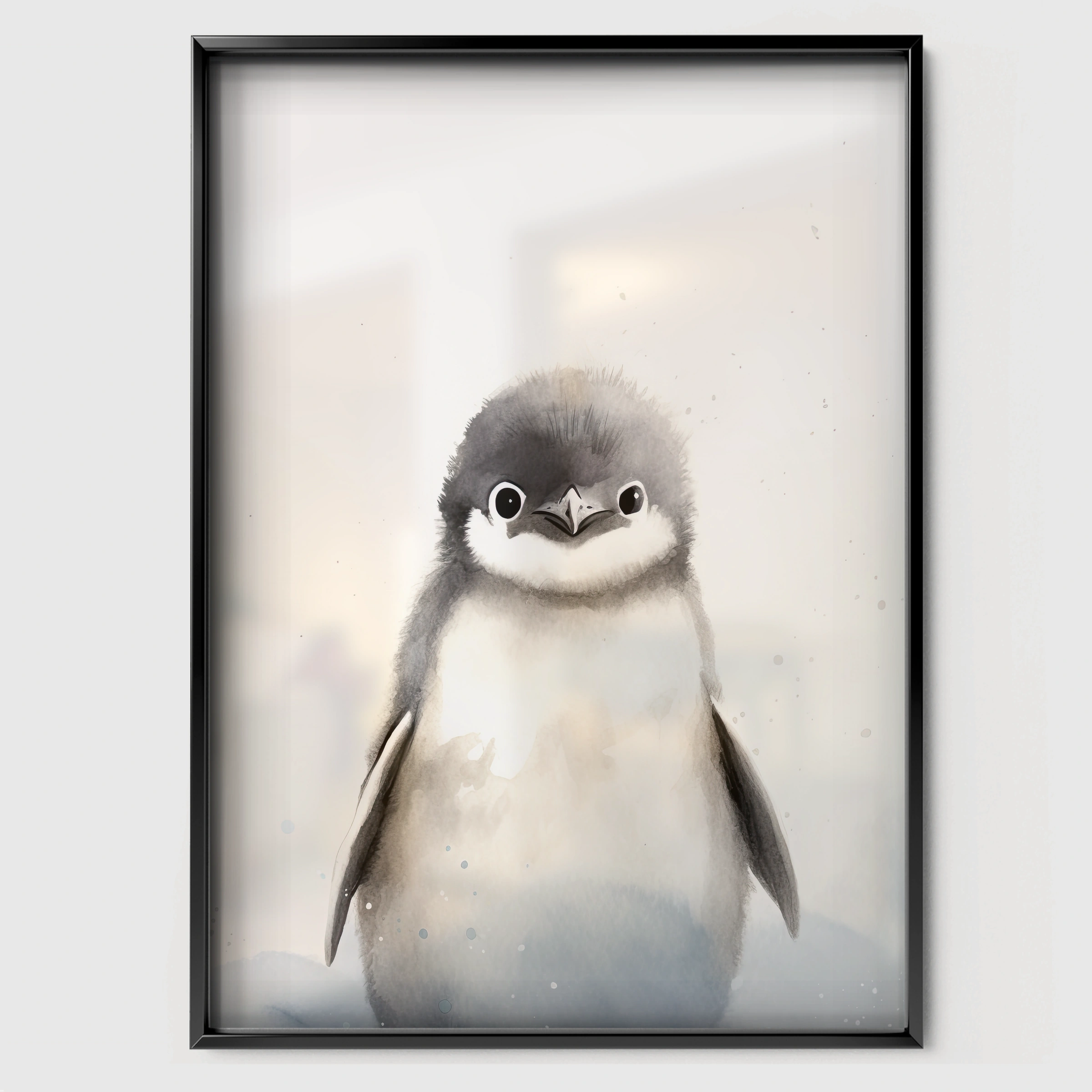 Fluffy Baby Penguin Nursery Print - black framed nursery wall art print