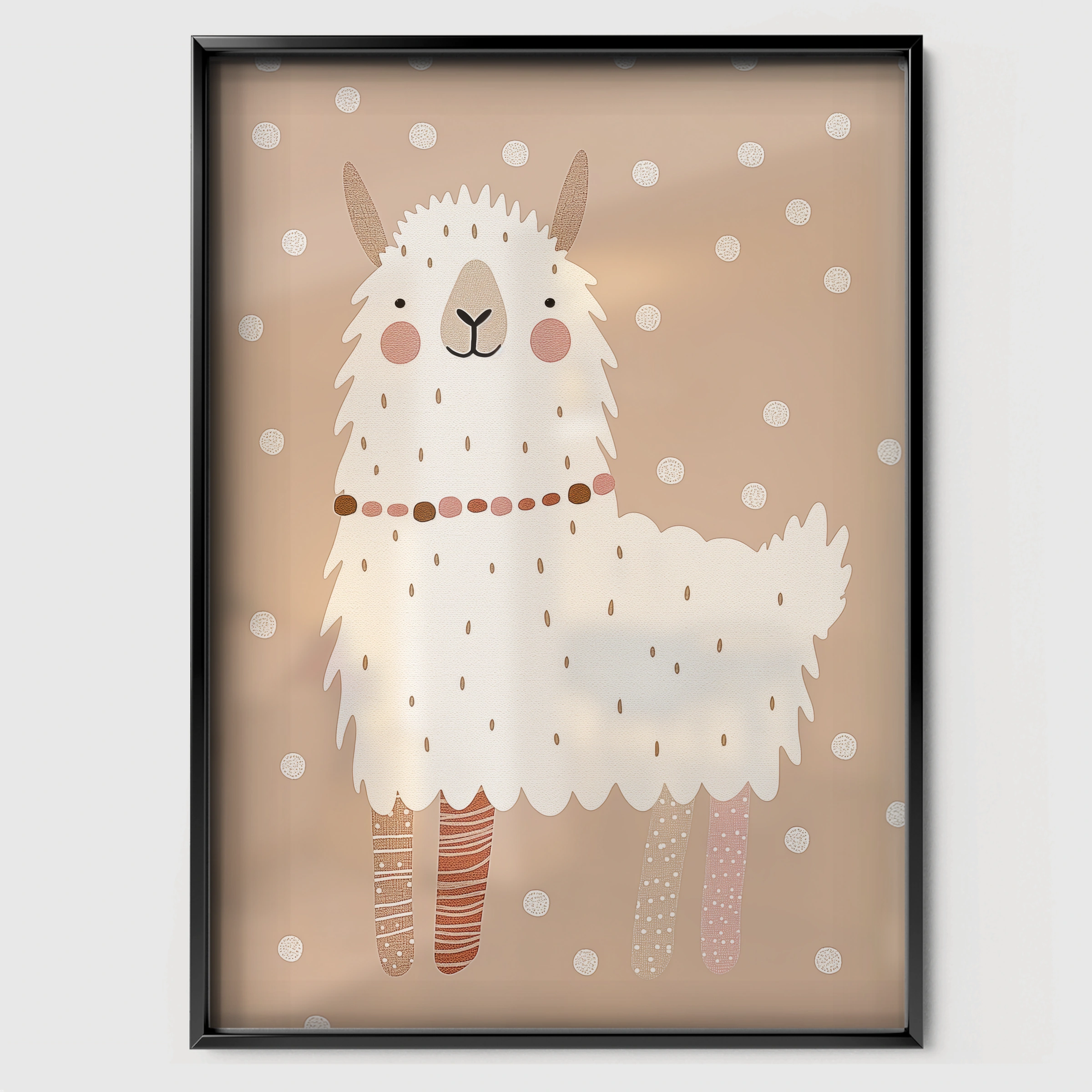 Fluffy Llama Nursery Print - black framed nursery wall art print