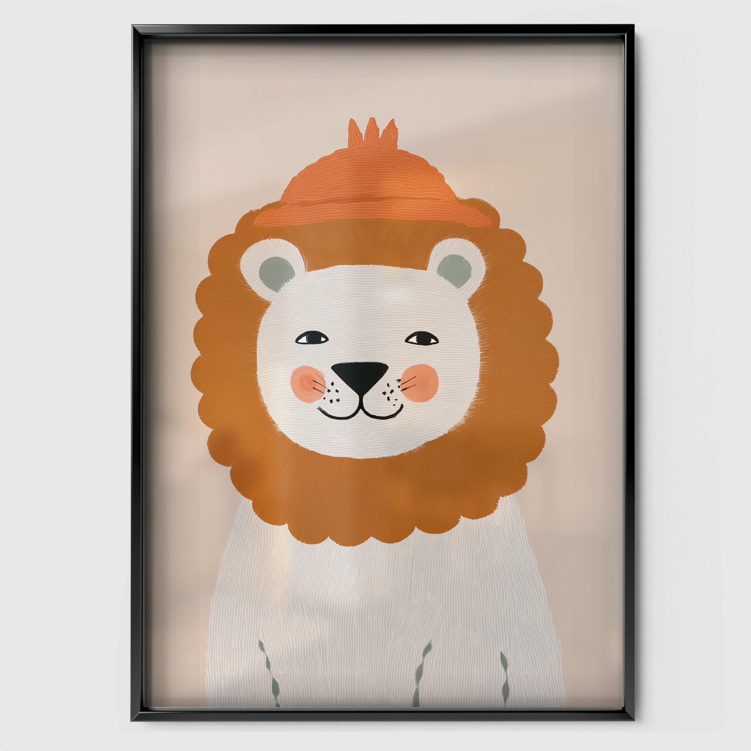 Fluffy Mane Lion Nursery Print - black framed nursery wall art print