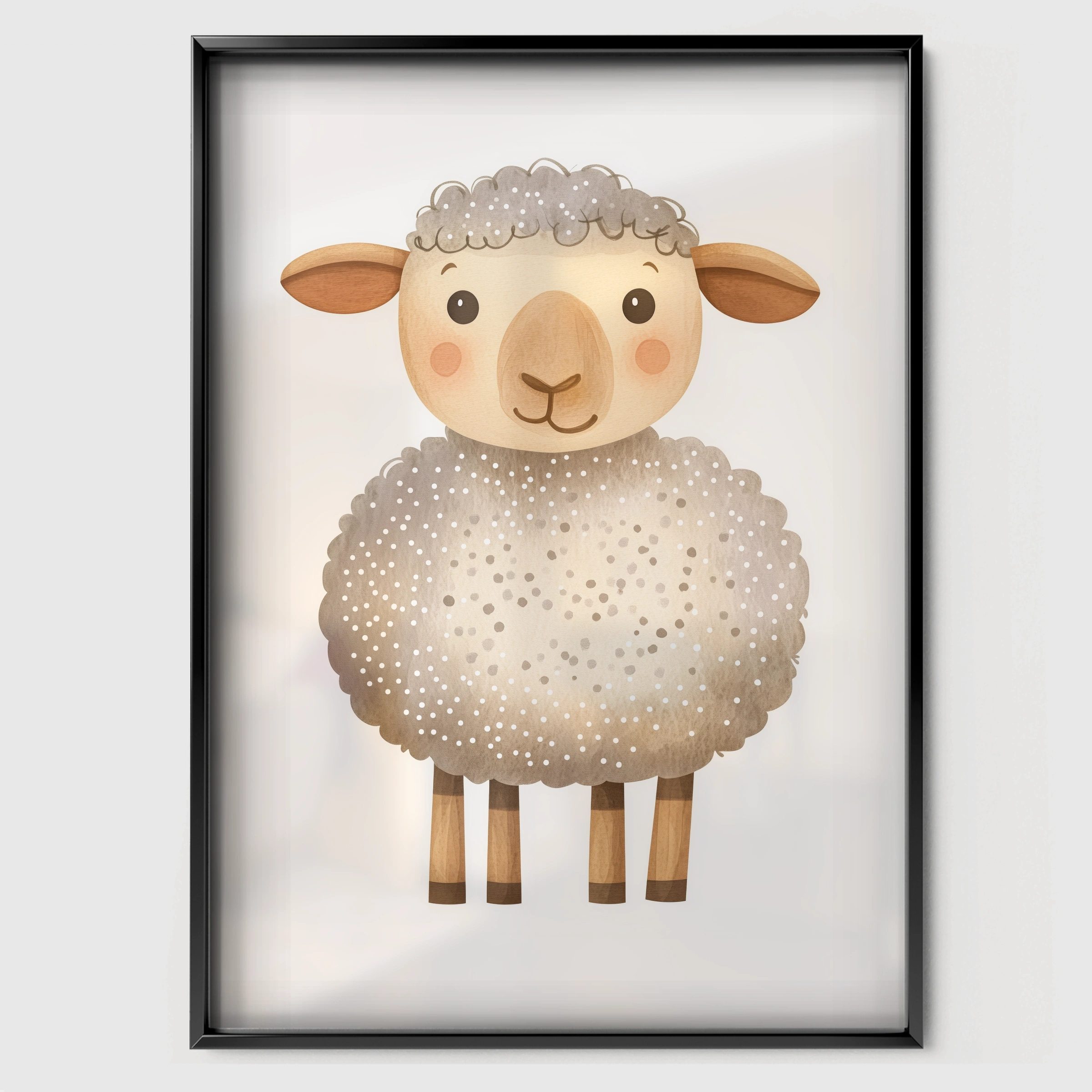Fluffy Sheep Nursery Print - black framed nursery wall art print