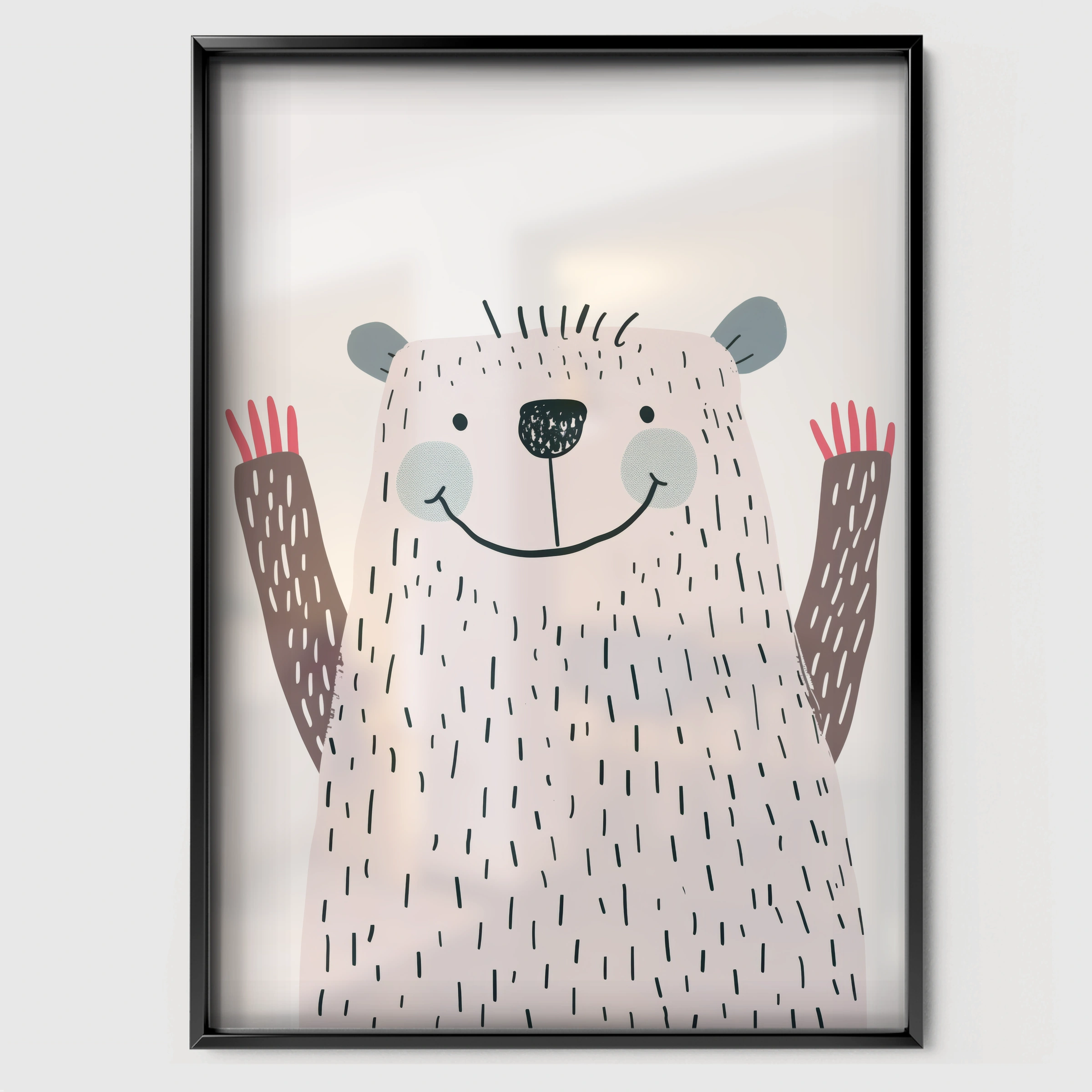 Fluffy White Bear Nursery Print - black framed nursery wall art print