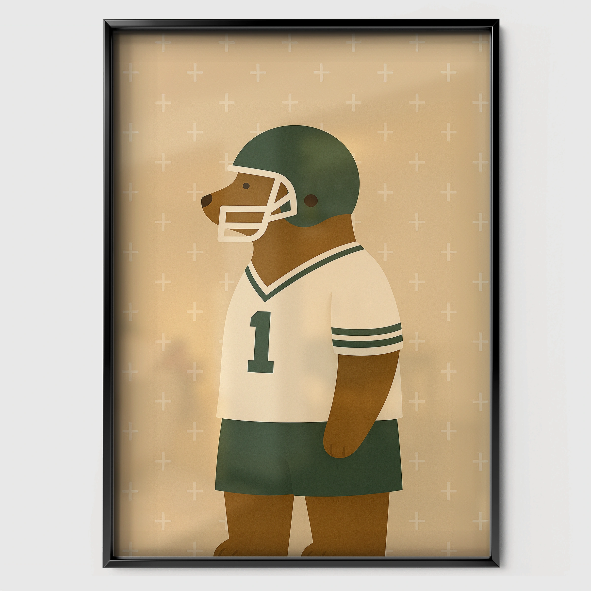 Football Bear Nursery Print - black framed nursery wall art print