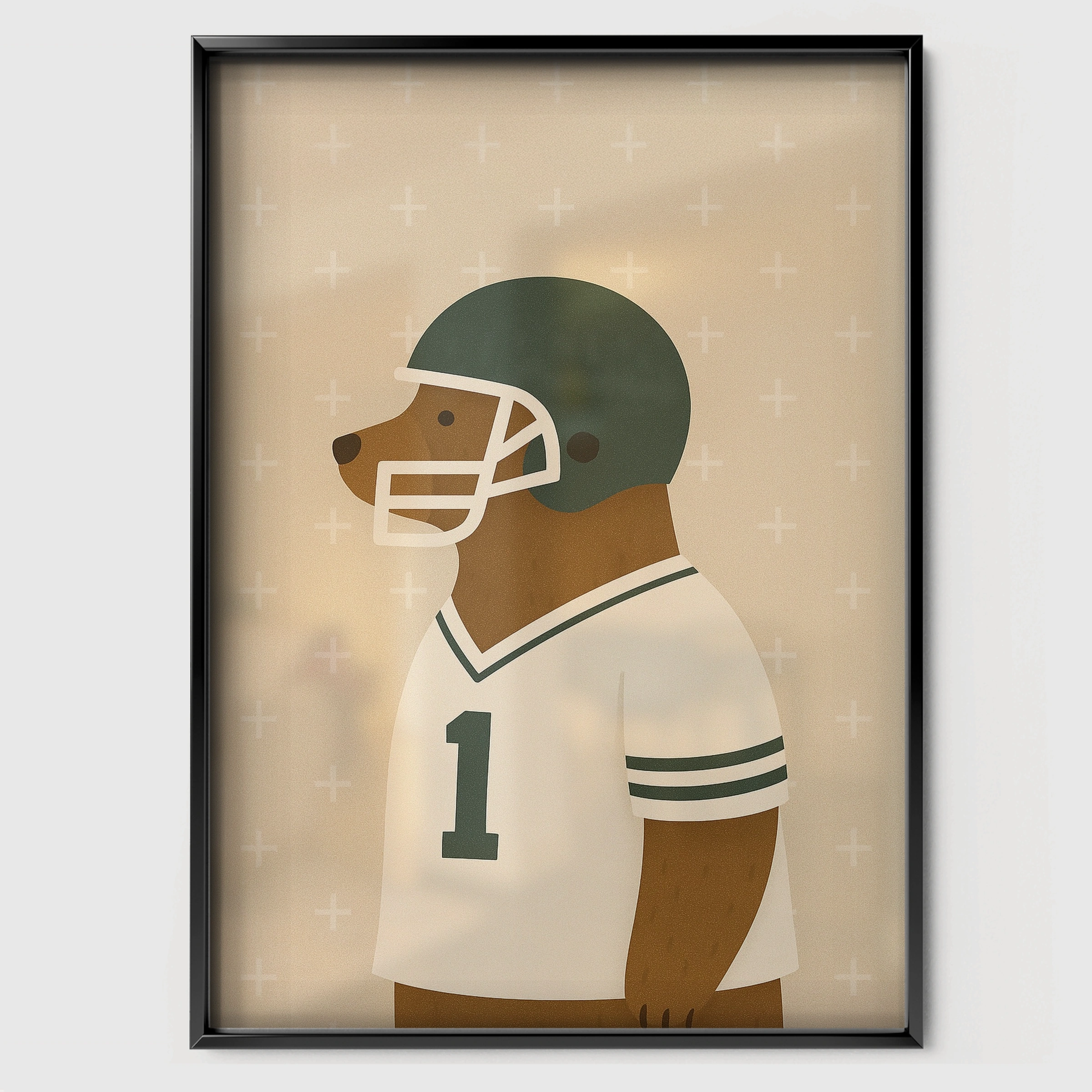 Football Dog Nursery Print - black framed nursery wall art print
