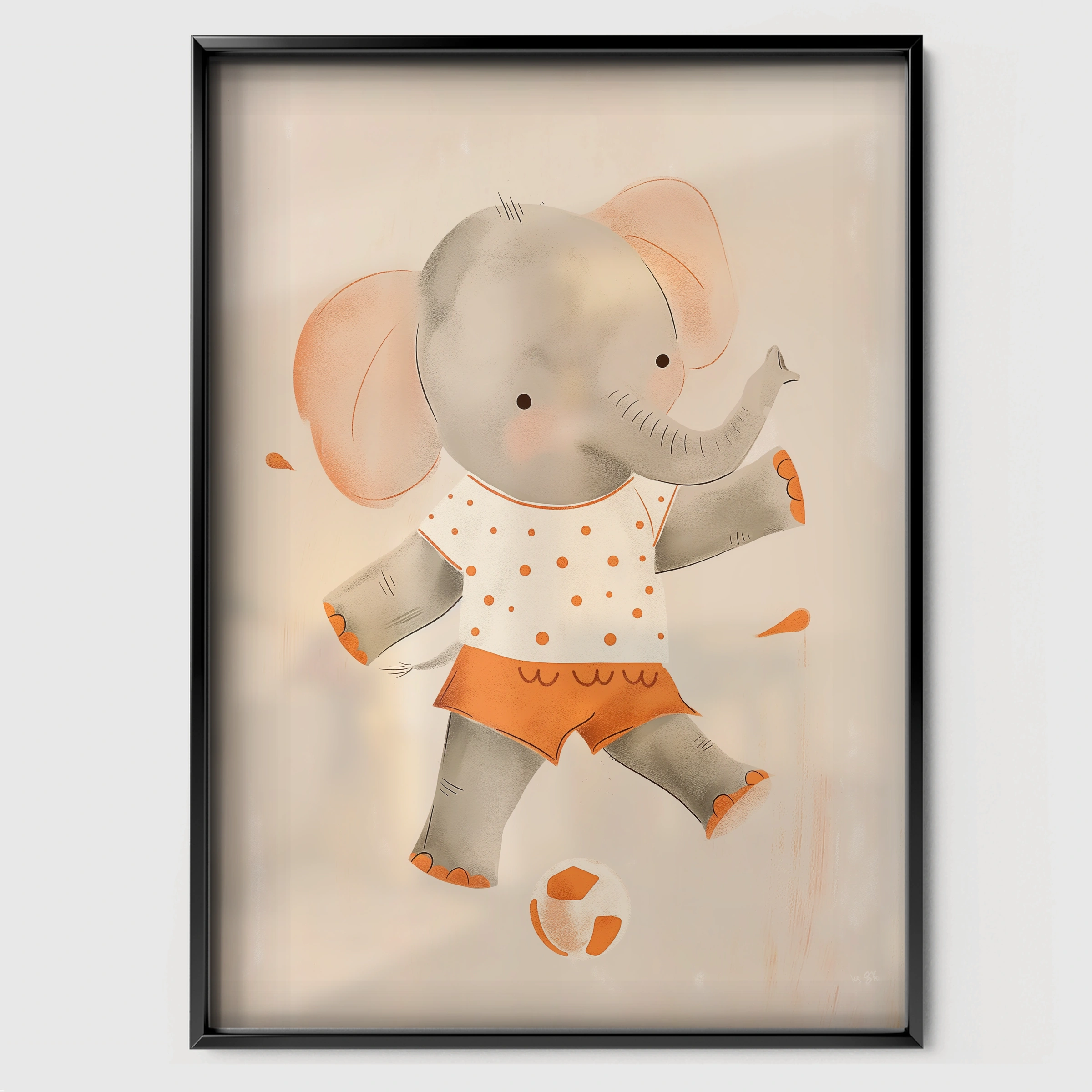 Football Elephant Nursery Print - black framed nursery wall art print