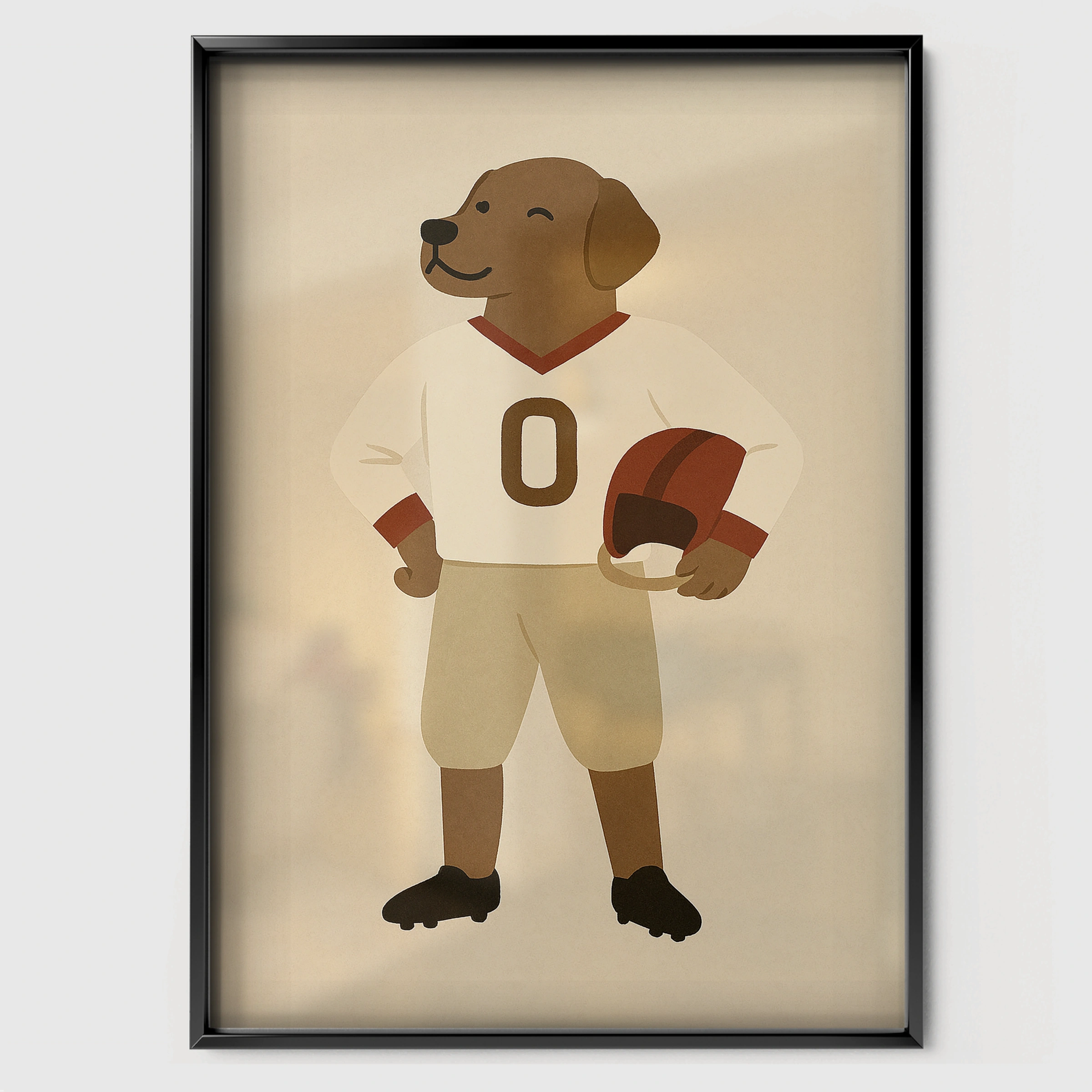 Football Player Dog Nursery Print - black framed nursery wall art print