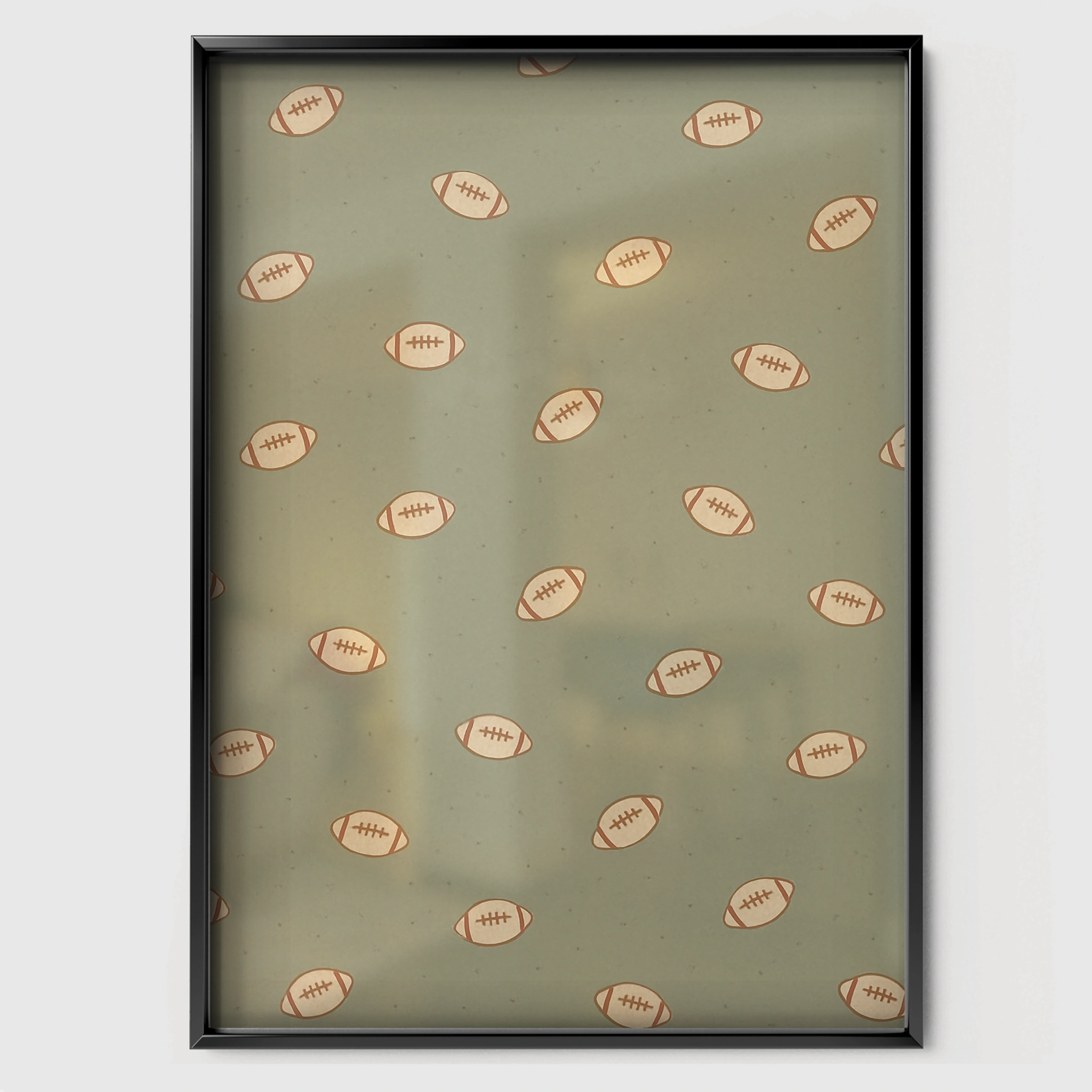 Footballs Pattern Nursery Print - black framed nursery wall art print