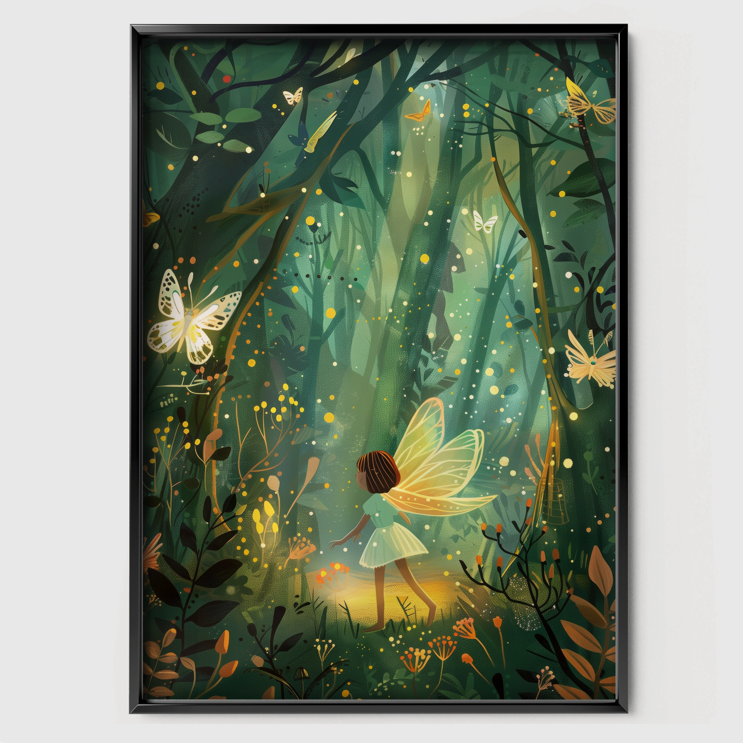 Forest Fairy Nursery Print - black framed nursery wall art print