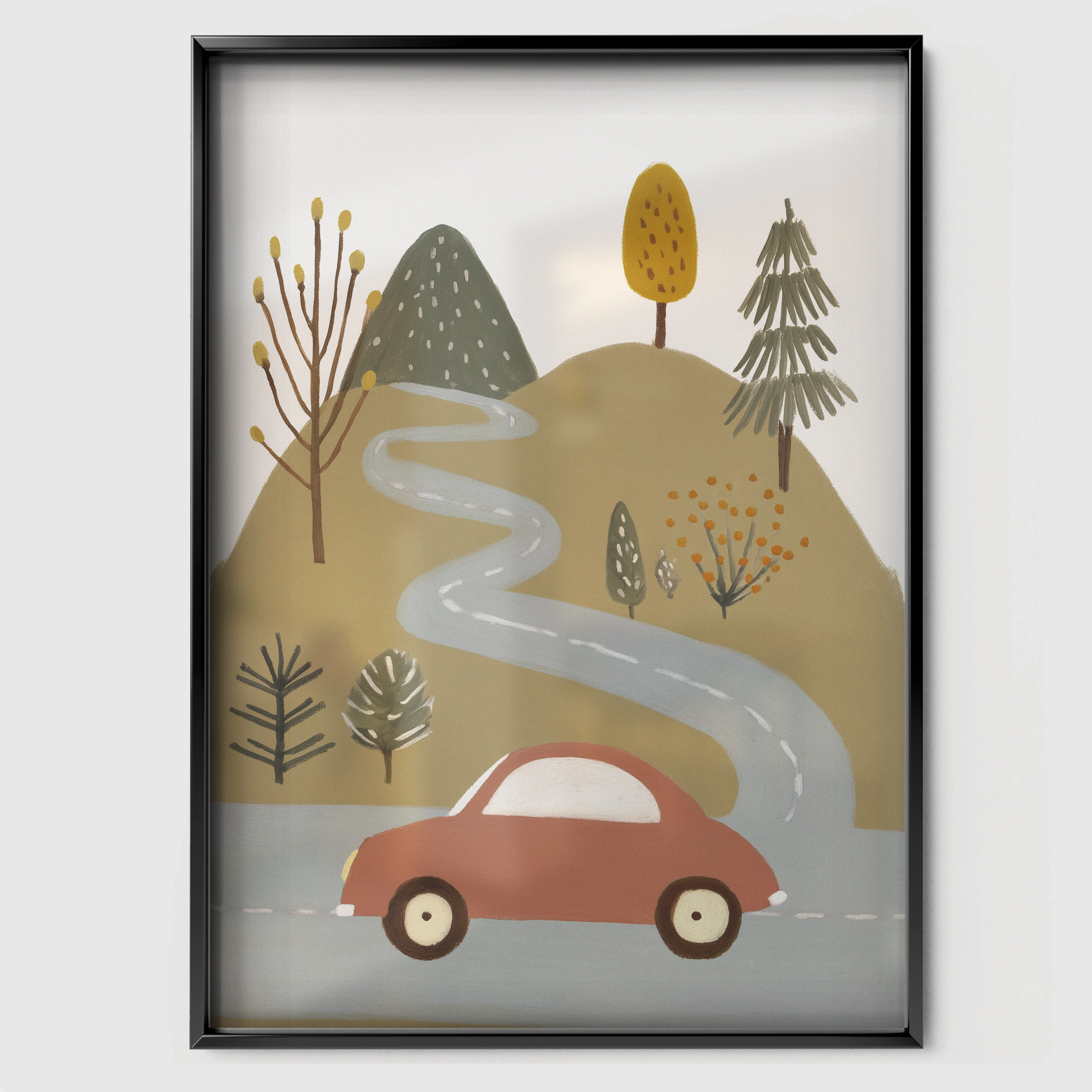 Forest Wolf Nursery Print - black framed nursery wall art print
