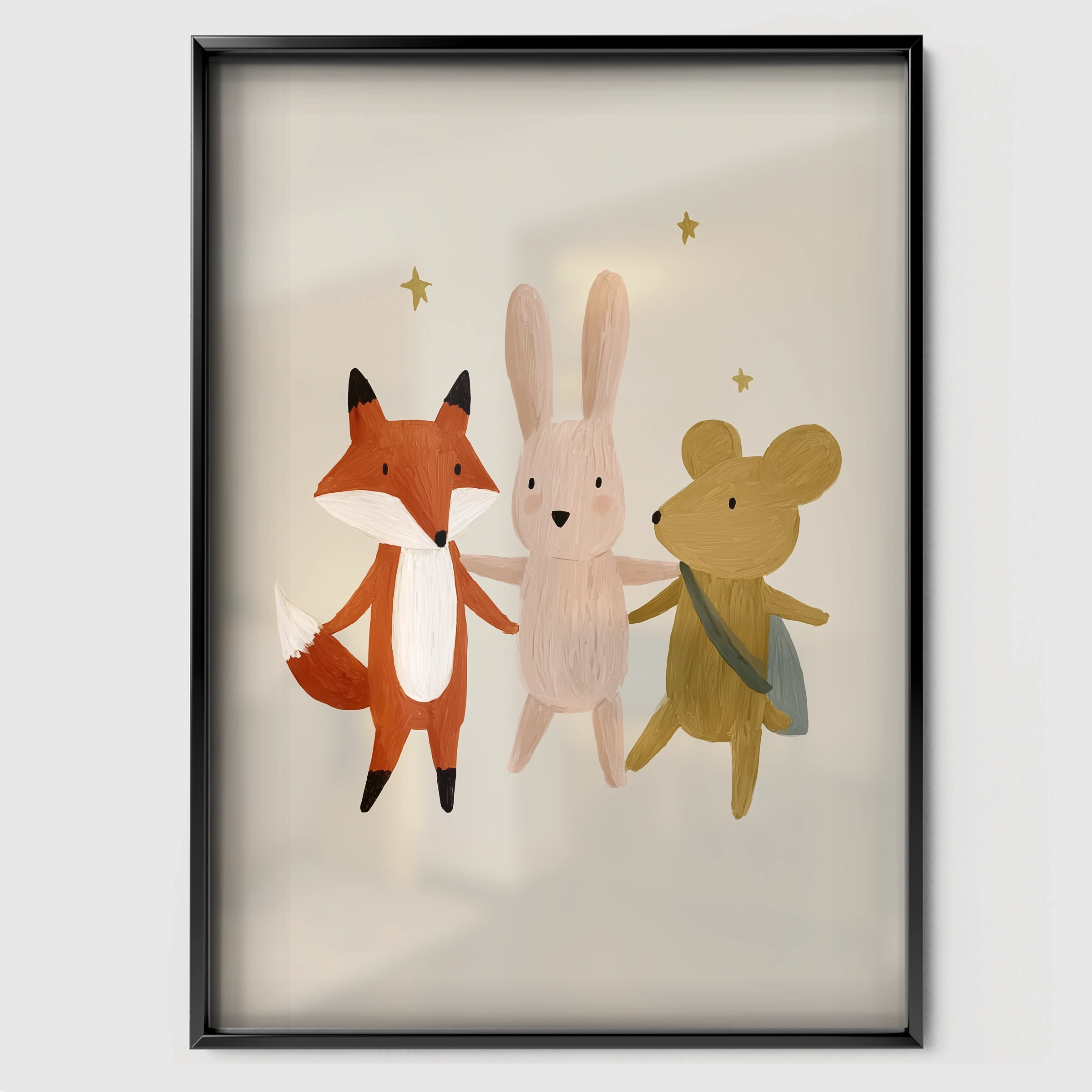 Fox and Mouse Nursery Print - black framed nursery wall art print