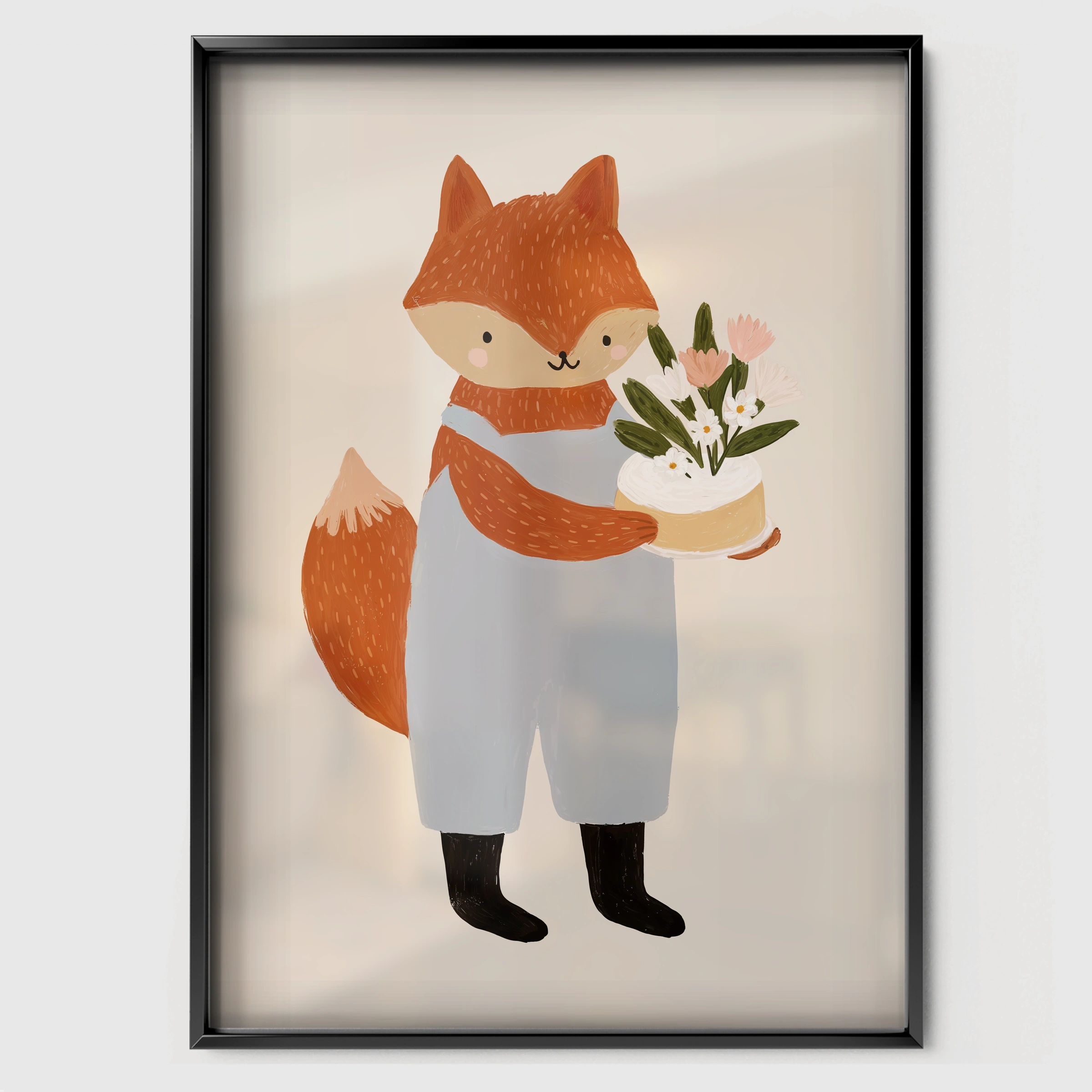 Foxes in Love Nursery Print - black framed nursery wall art print