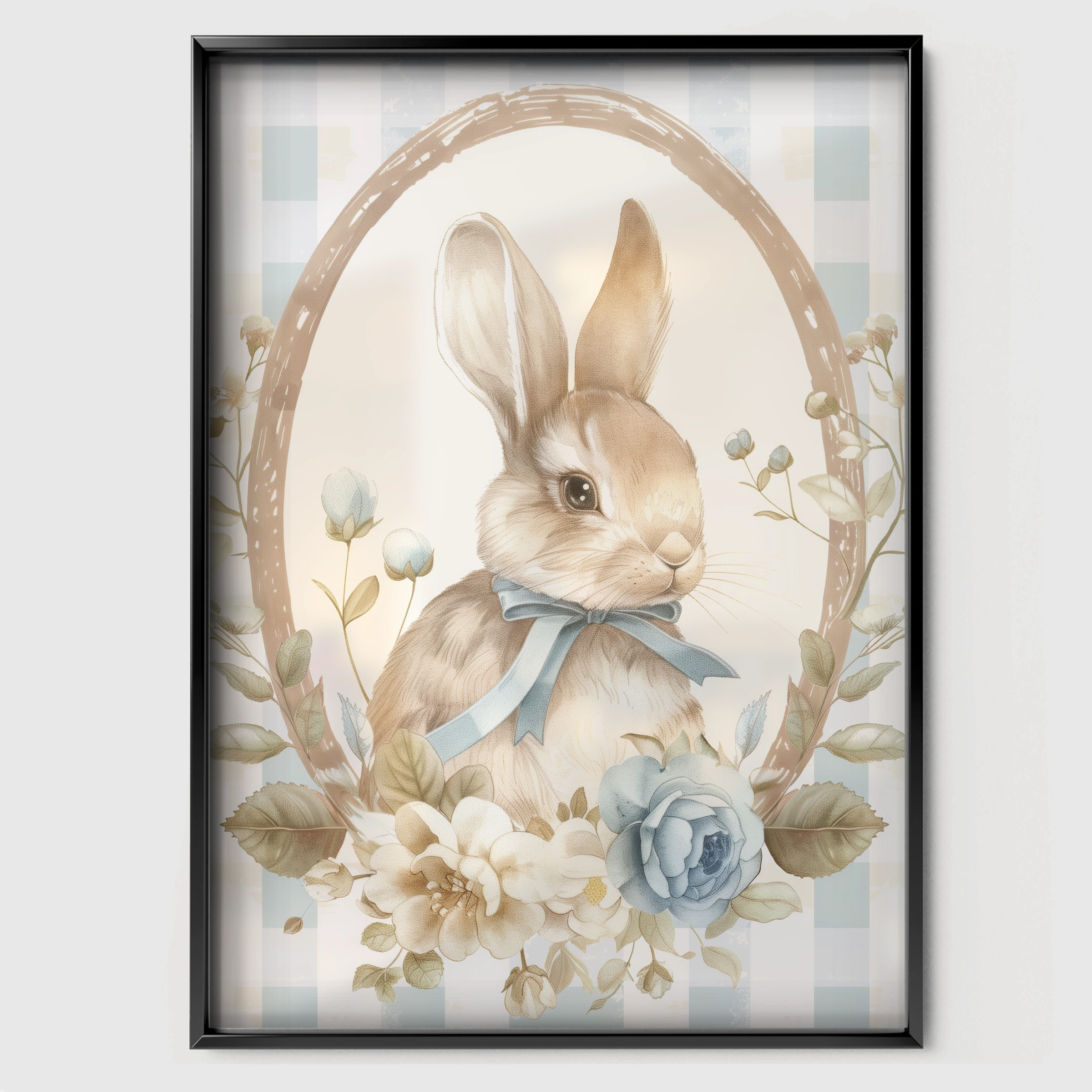 Framed Bunny Blue Nursery Print - black framed nursery wall art print