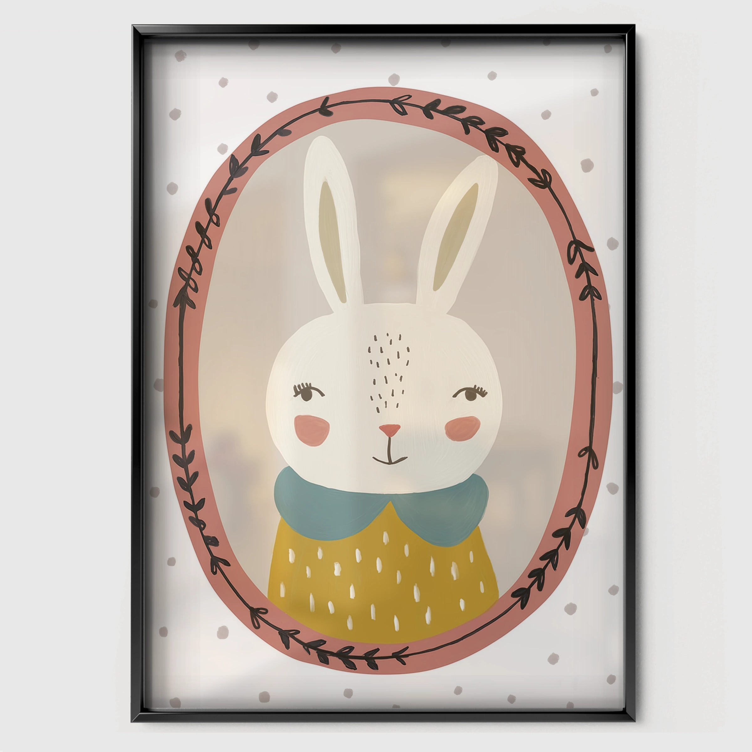 Framed Bunny Yellow Nursery Print - black framed nursery wall art print