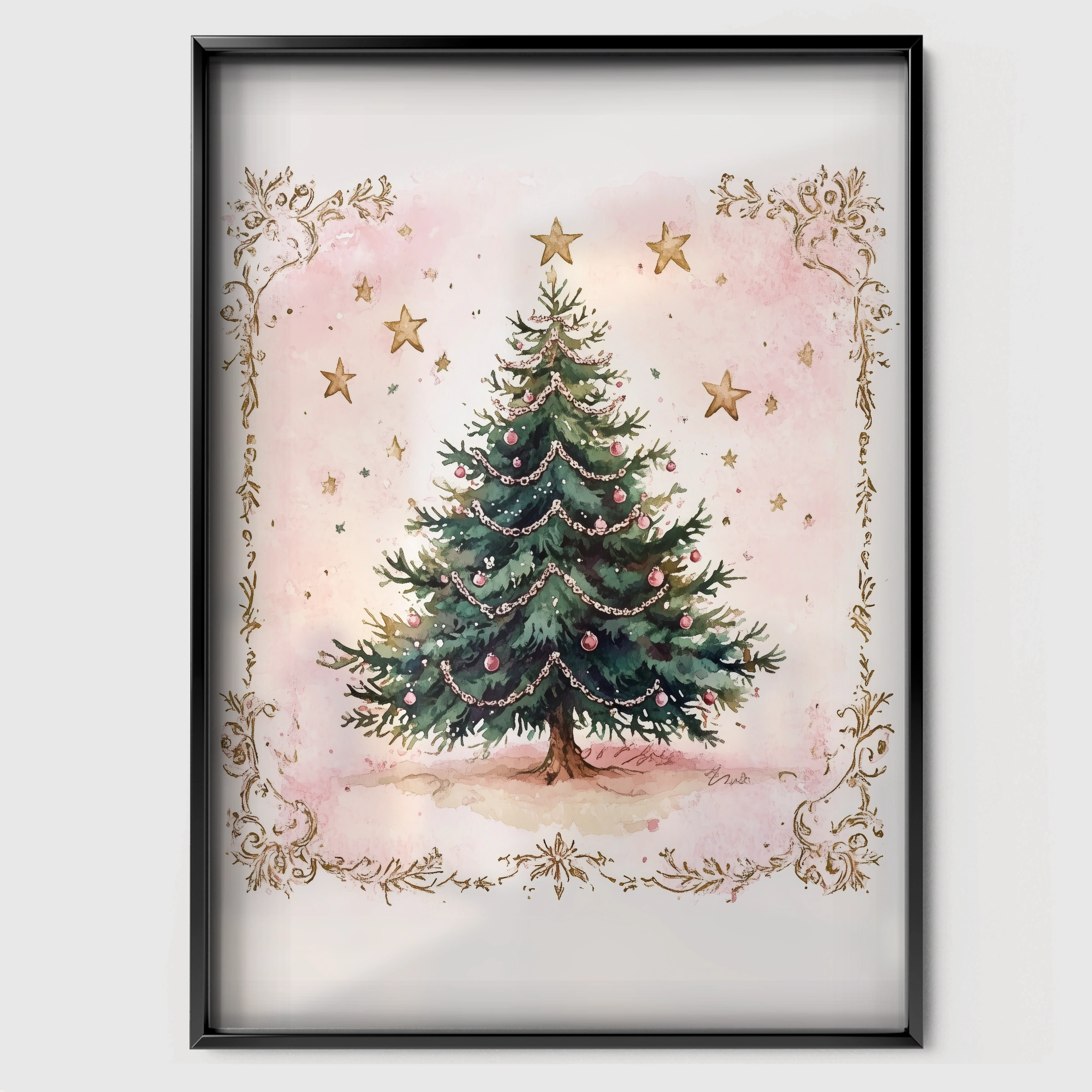 Framed Christmas Tree Print - black framed nursery wall art print