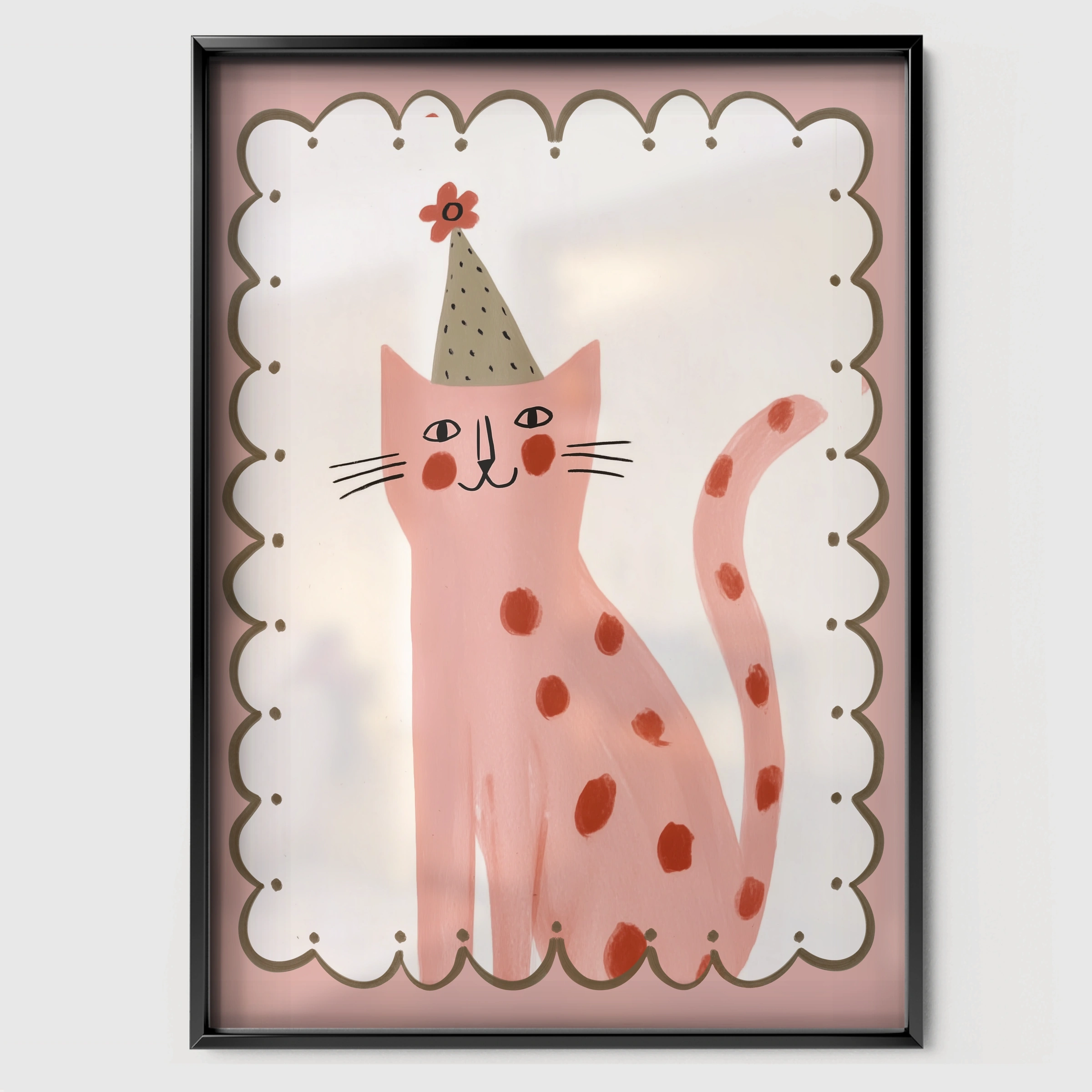 Framed Party Cat Nursery Print - black framed nursery wall art print