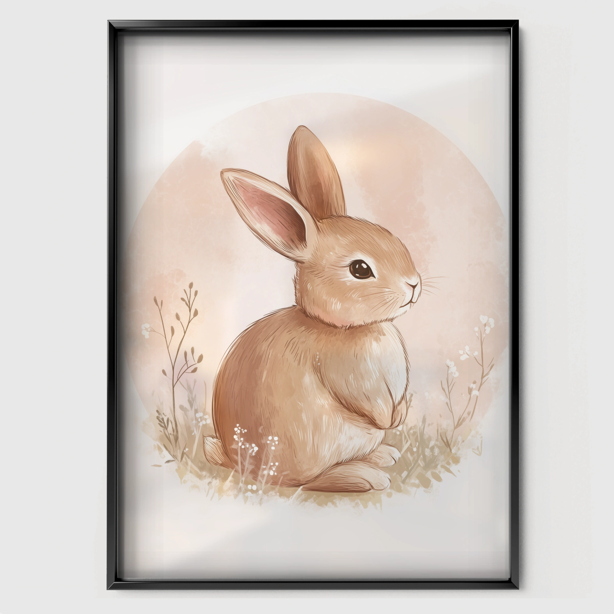 Framed Rabbit Nursery Print - black framed nursery wall art print