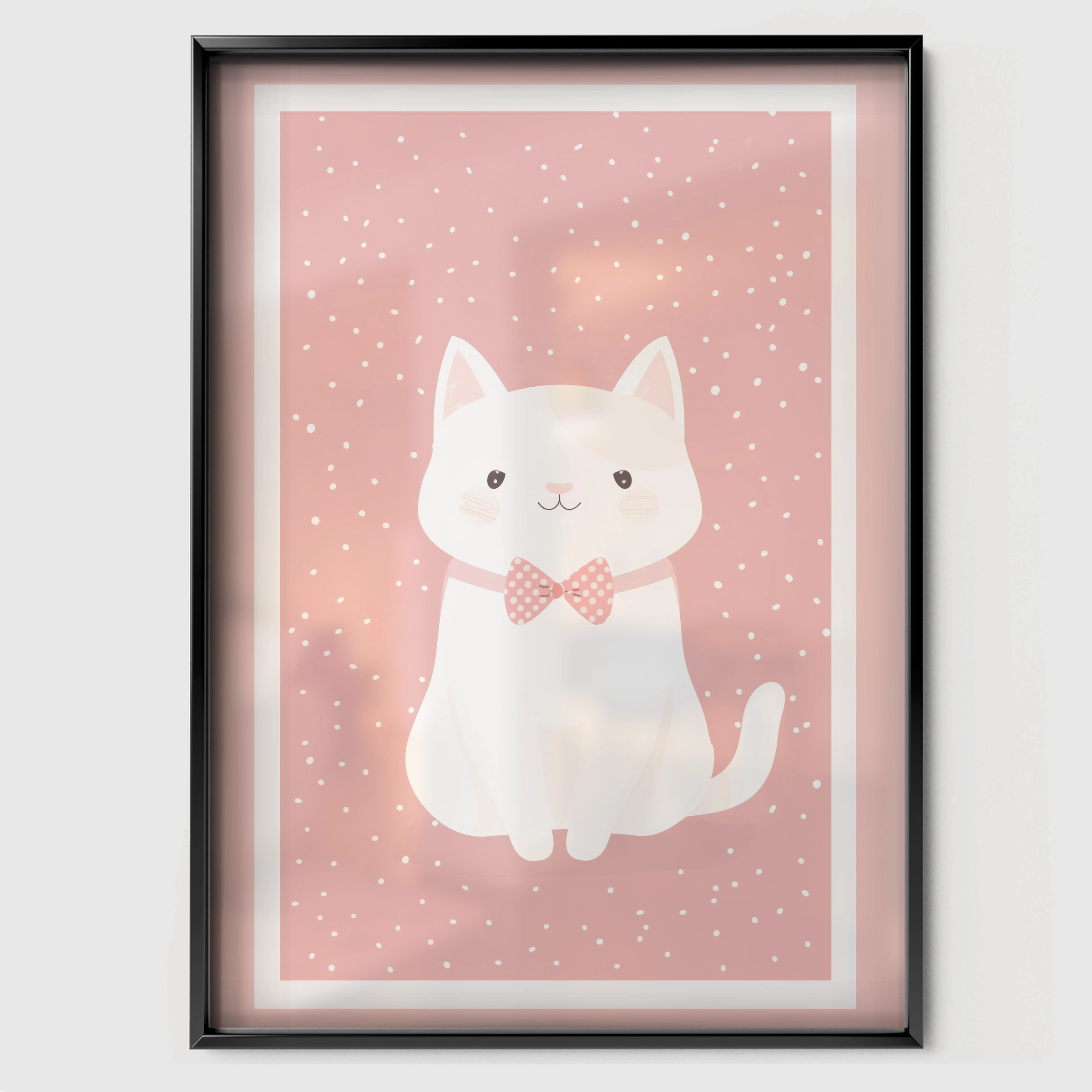 Framed White Cat Nursery Print - black framed nursery wall art print
