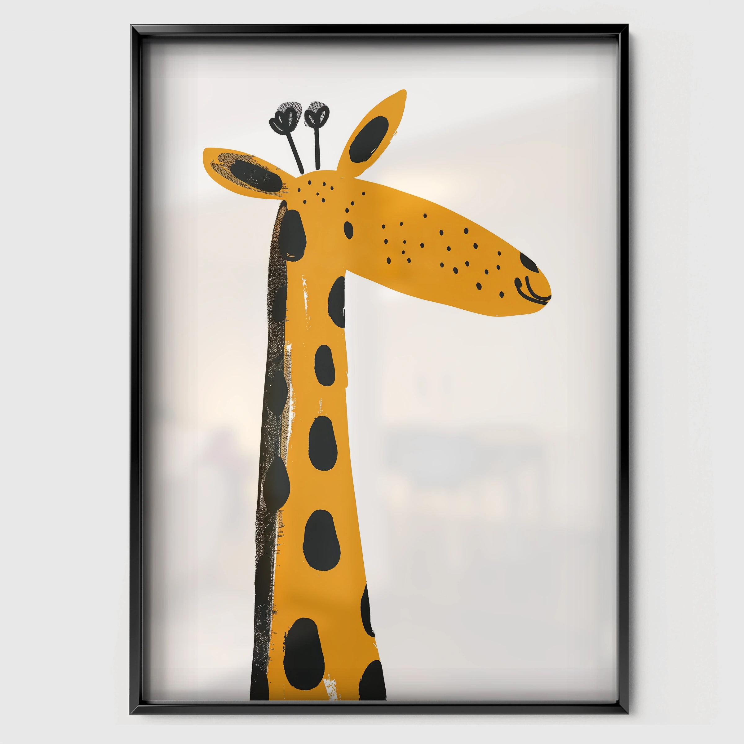 Friendly Giraffe Nursery Print - black framed nursery wall art print