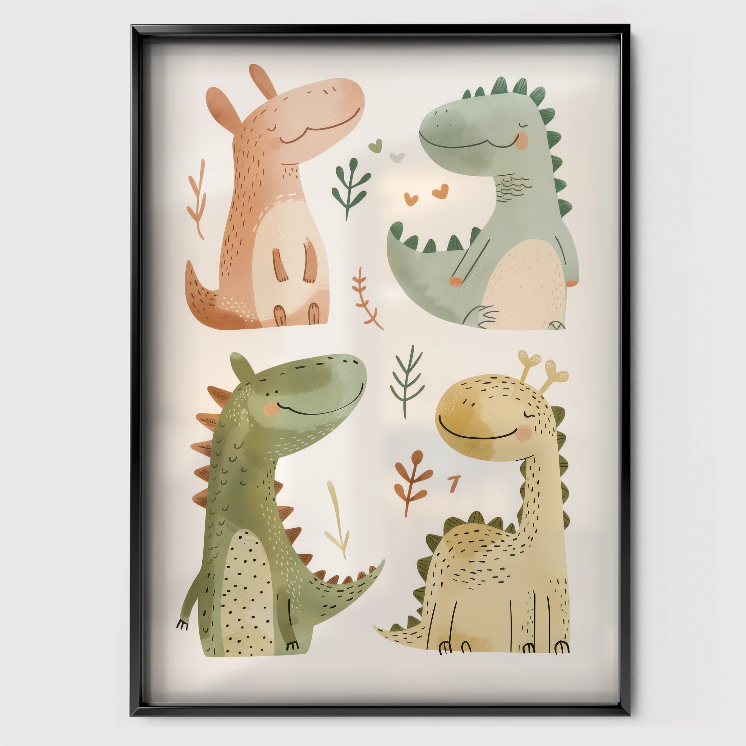 Friendly Green Dragon Nursery Print - black framed nursery wall art print