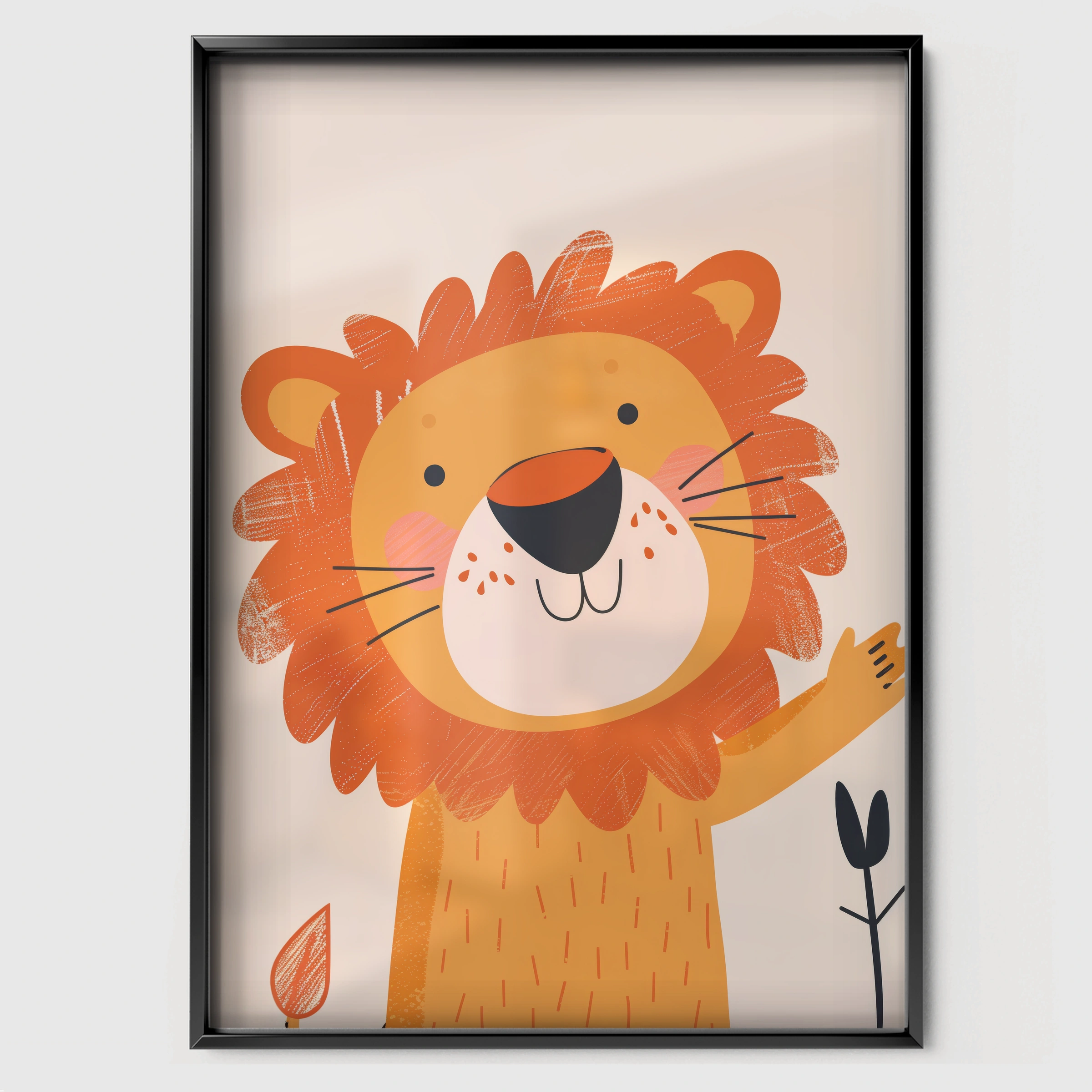 Friendly Lion Nursery Print - black framed nursery wall art print