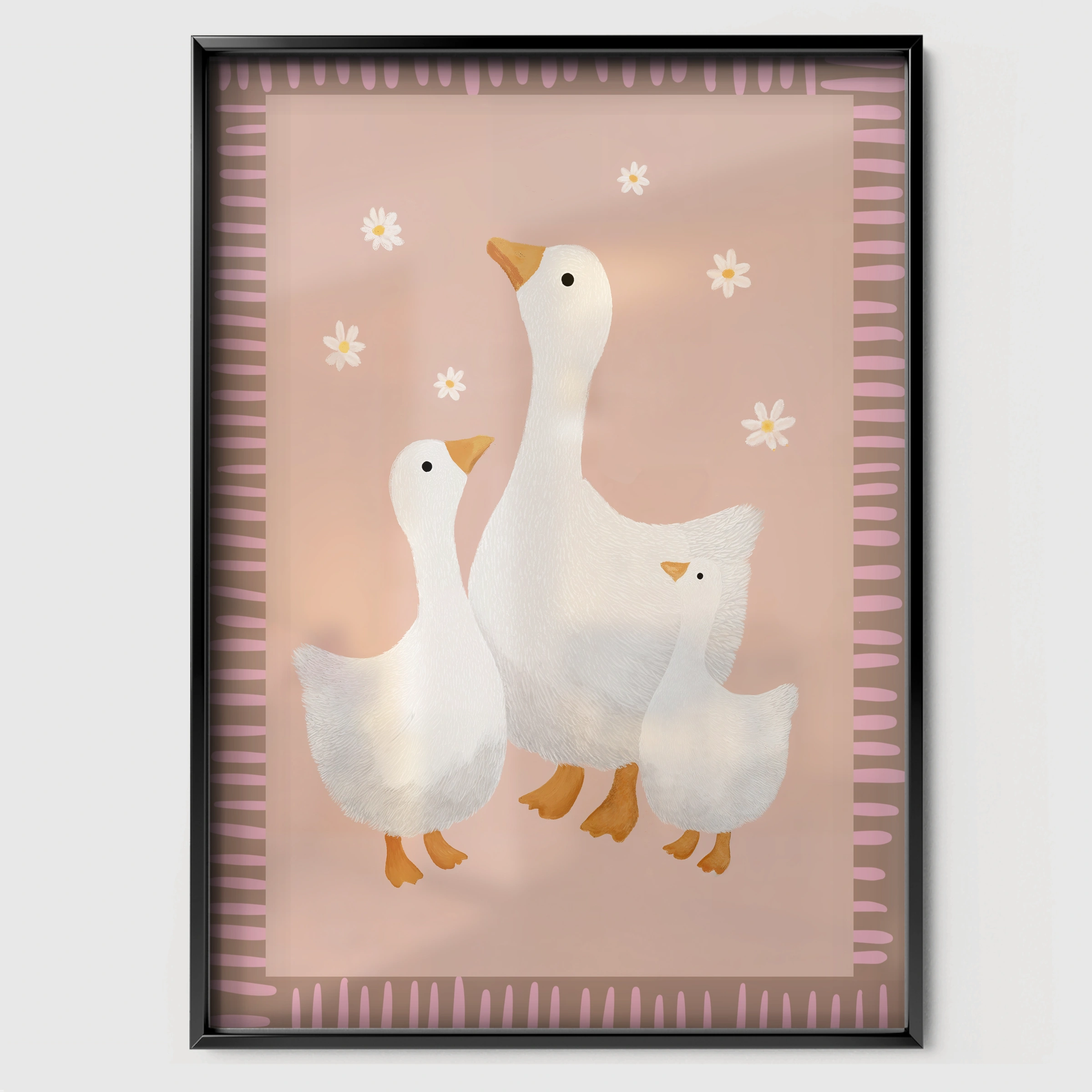 Gaggle of Geese Nursery Print - black framed nursery wall art print