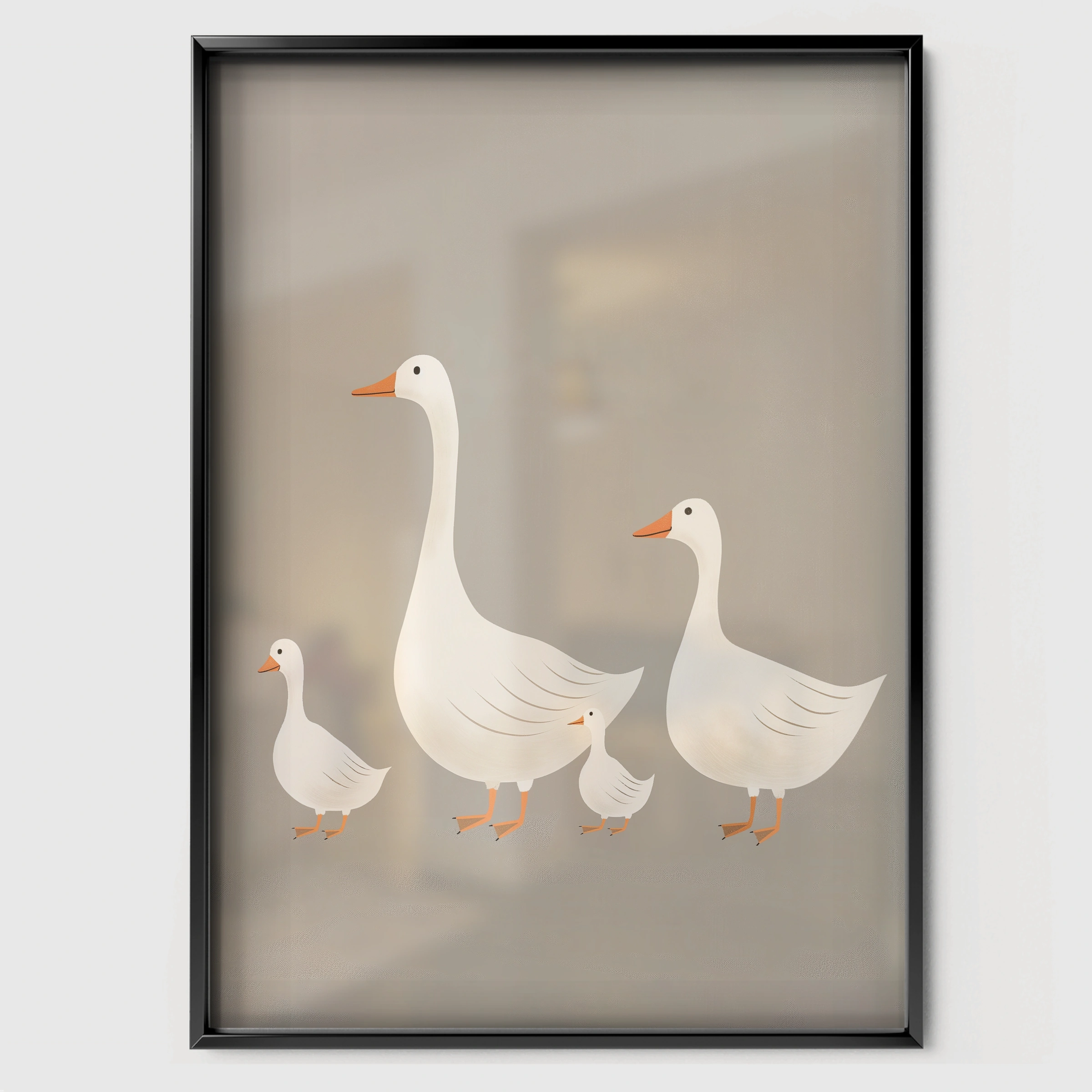 Geese Family Nursery Print - black framed nursery wall art print