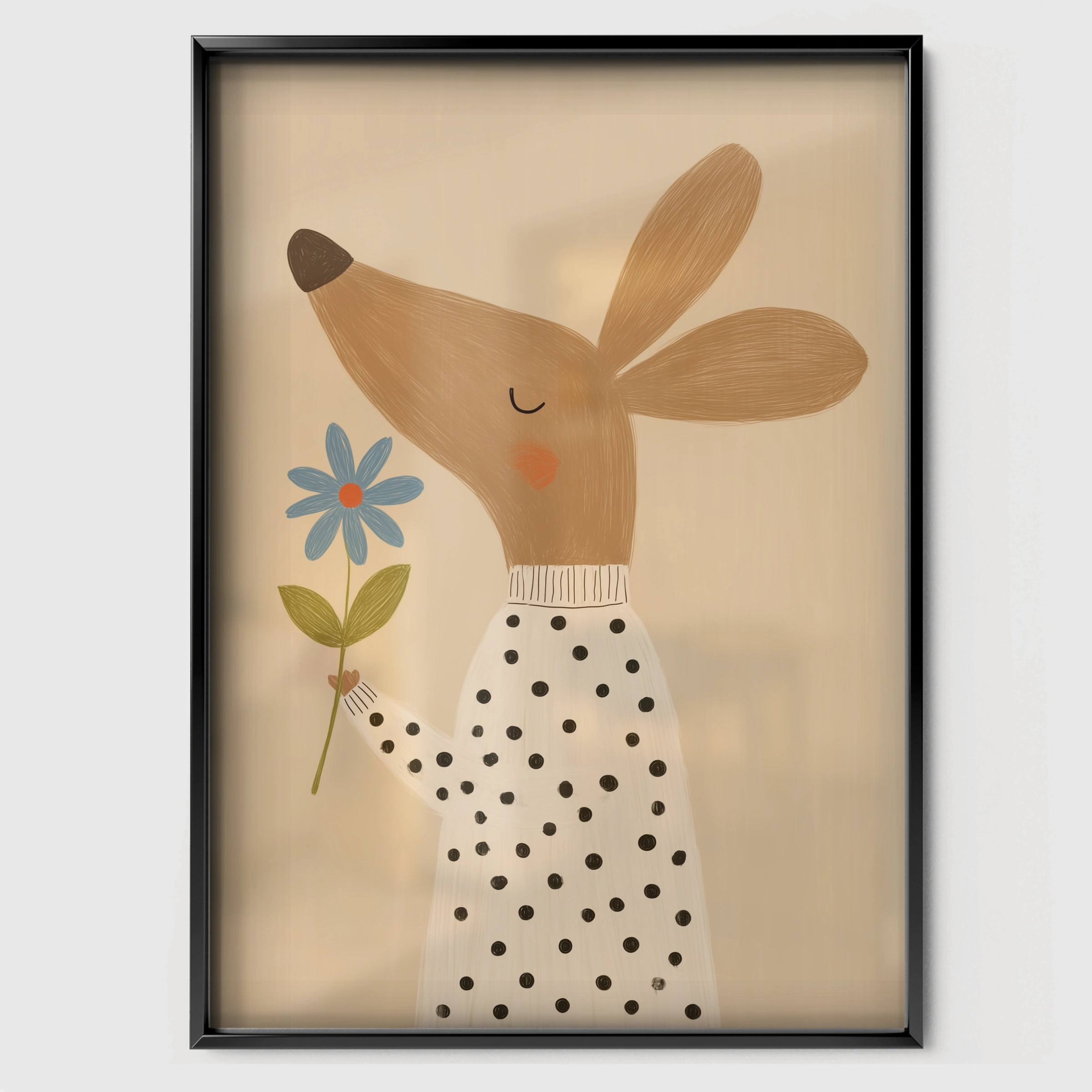 Gentle Deer Nursery Print - black framed nursery wall art print