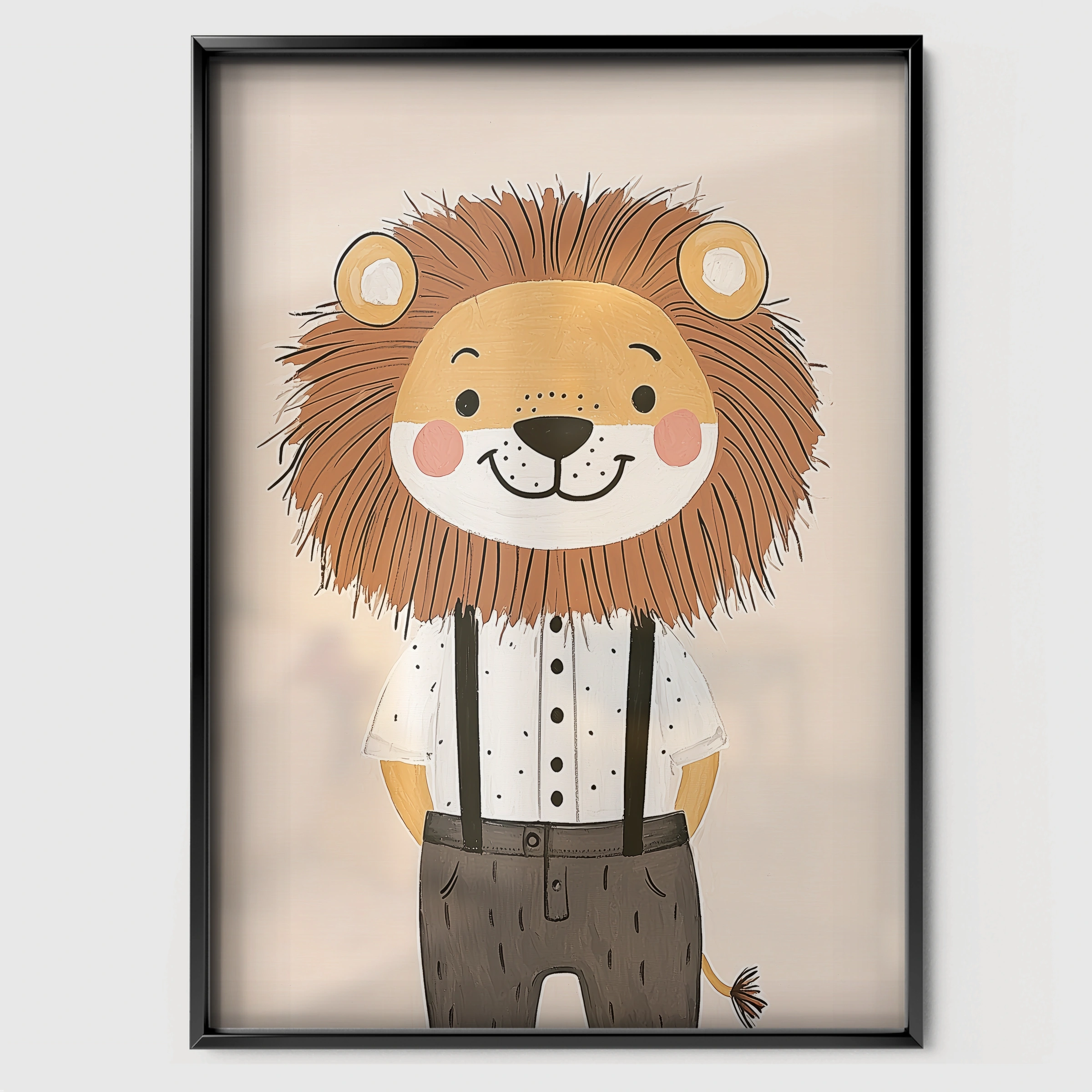 Gentleman Lion Nursery Print - black framed nursery wall art print