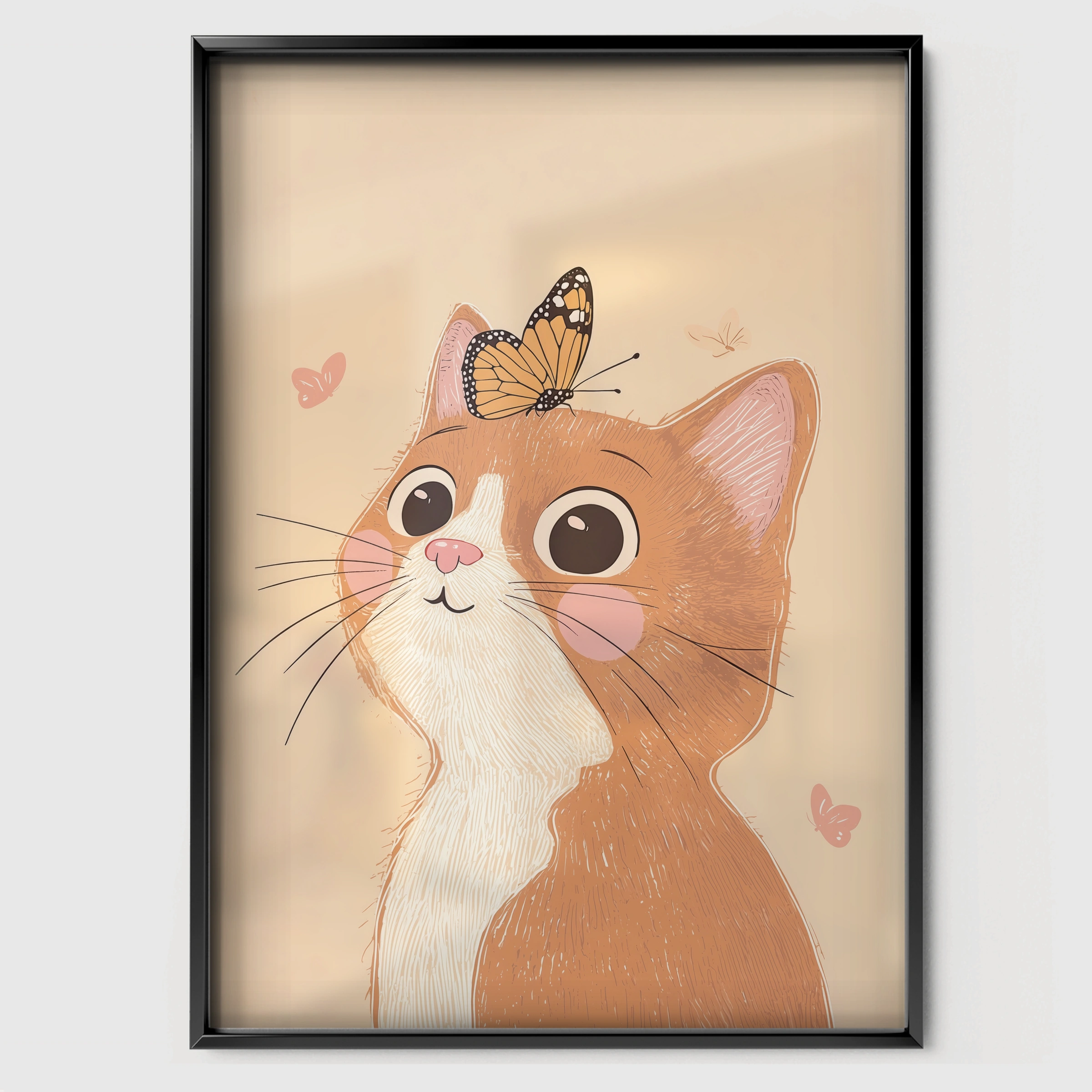 Ginger Cat Nursery Print - black framed nursery wall art print