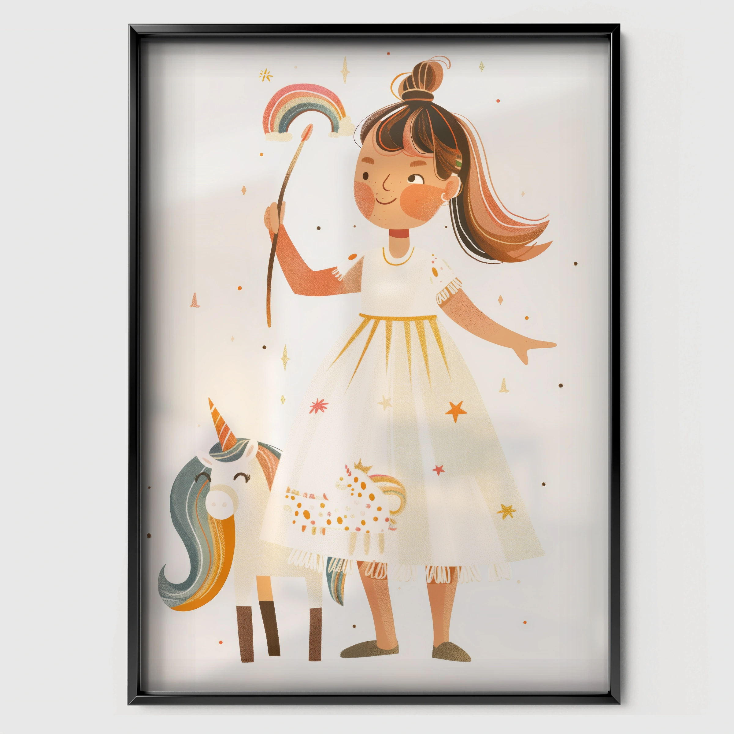 Girl and Her Unicorn Nursery Print - black framed nursery wall art print