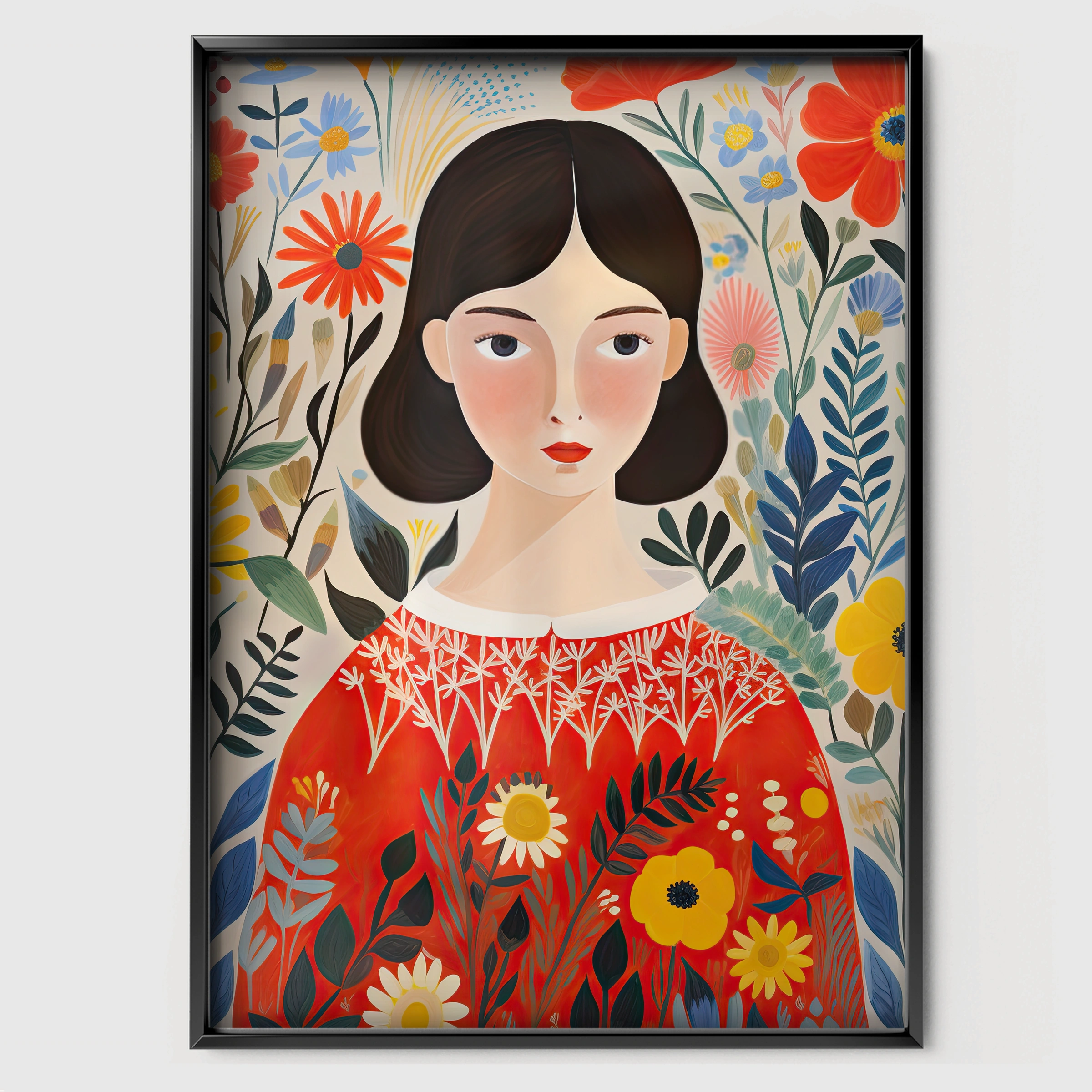 Girl in a Red Jumper Nursery Print - black framed nursery wall art print