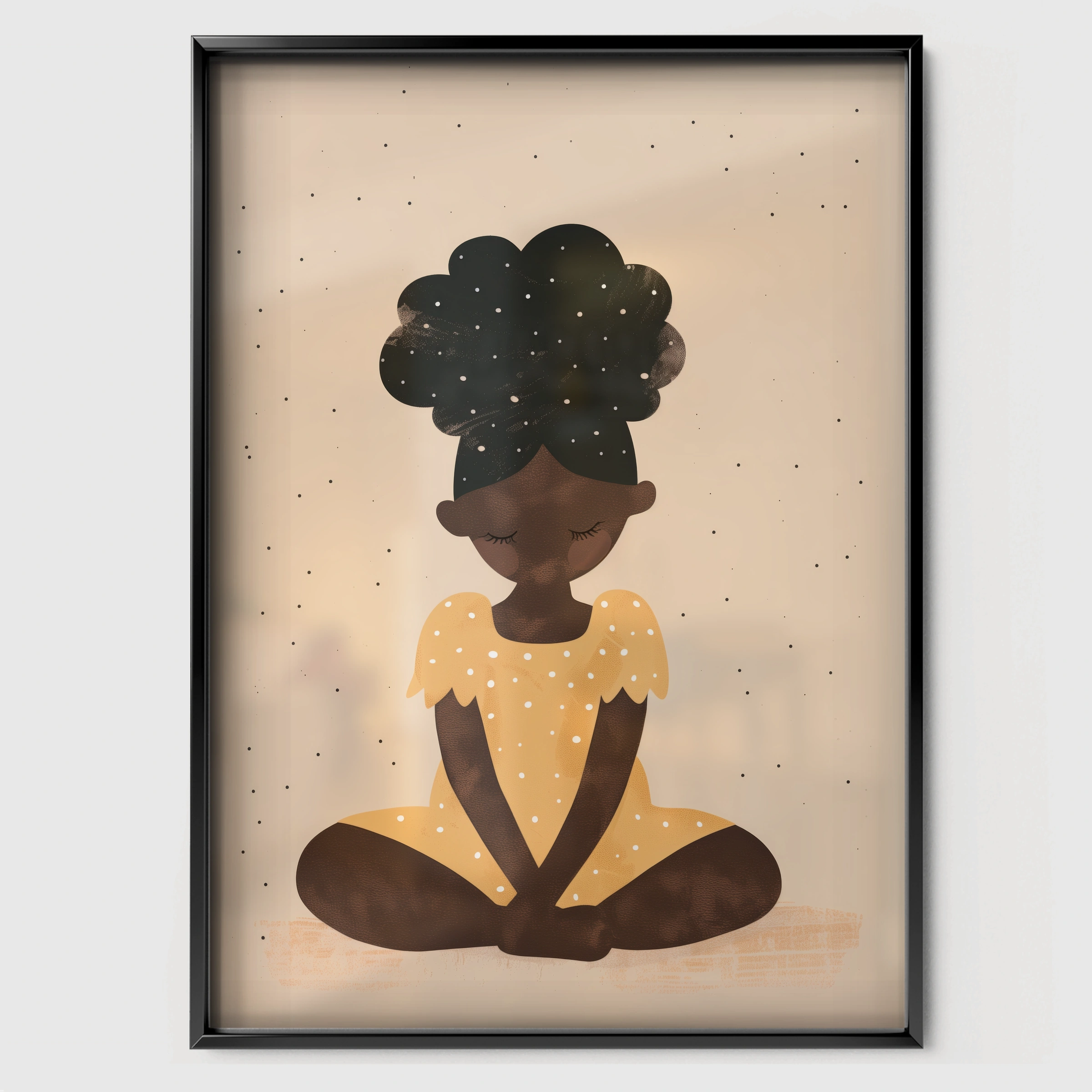 Girl Meditating Nursery Print - black framed nursery wall art print